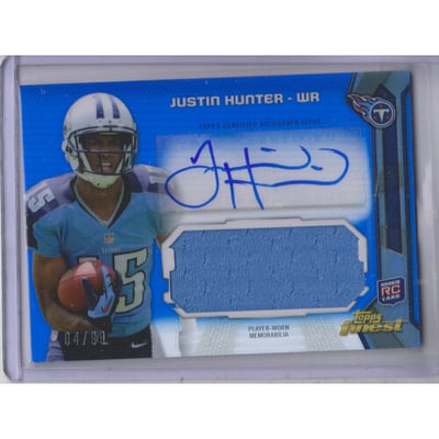 2013 Finest Jumbo Jersey Autographs Blue Refractors #AJRJH Justin Hunter
