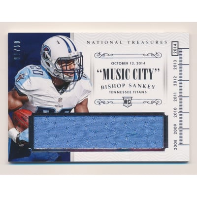 2014 Panini National Treasures Timeline Materials Team Nicknames #8 Bishop Sankey/50