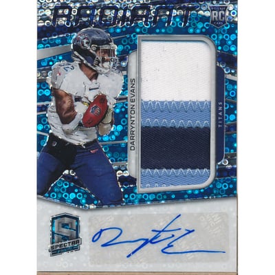 2020 Panini Spectra Radiant Rookie Patch Signatures Neon Blue #21 Darrynton Evans/60