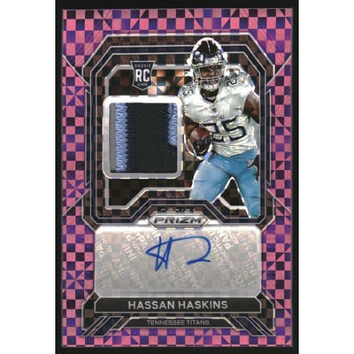 2022 Panini Prizm Rookie Patch Autographs Prizms Purple Power #26 Hassan Haskins