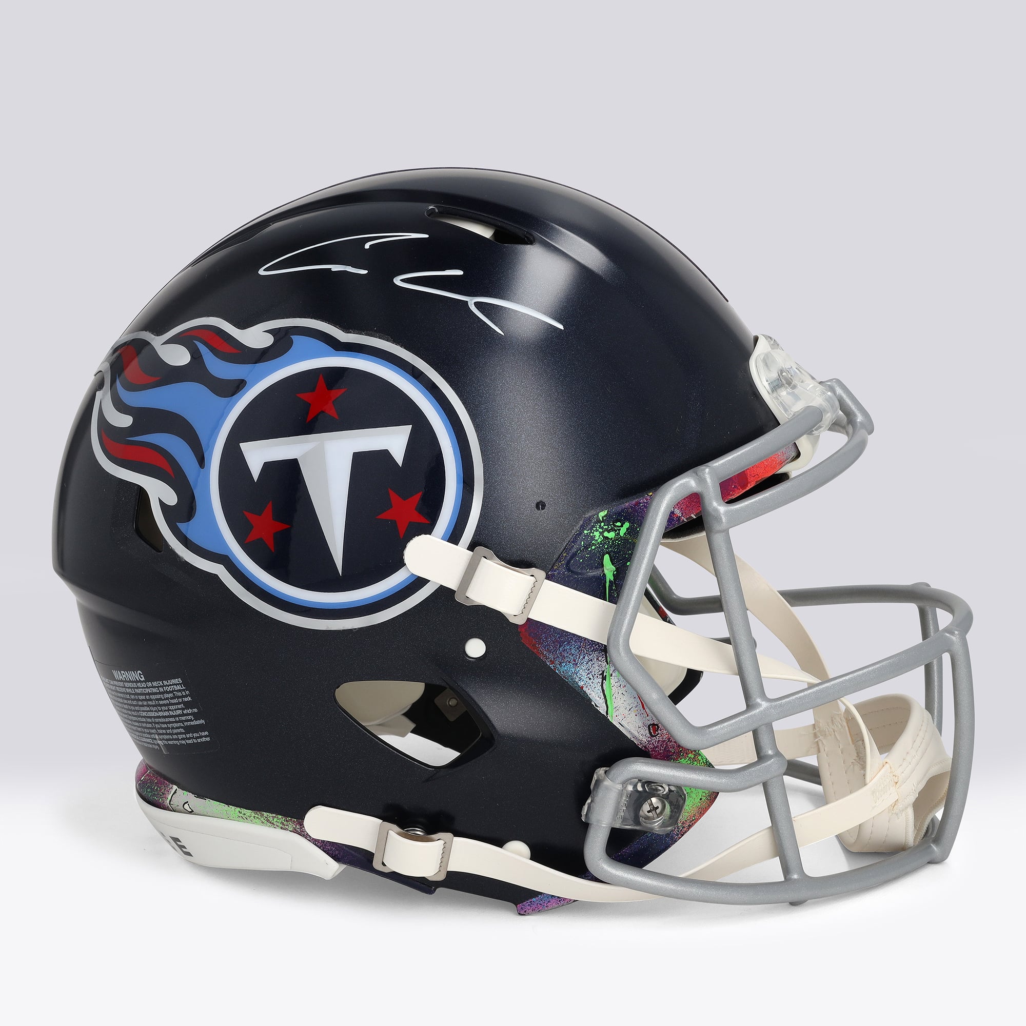 Casque Riddell Speed ​​Authentic autographié par Cameron Ward (Tennessee Titans) - Illustration de Shawn Voelker - NF70444438