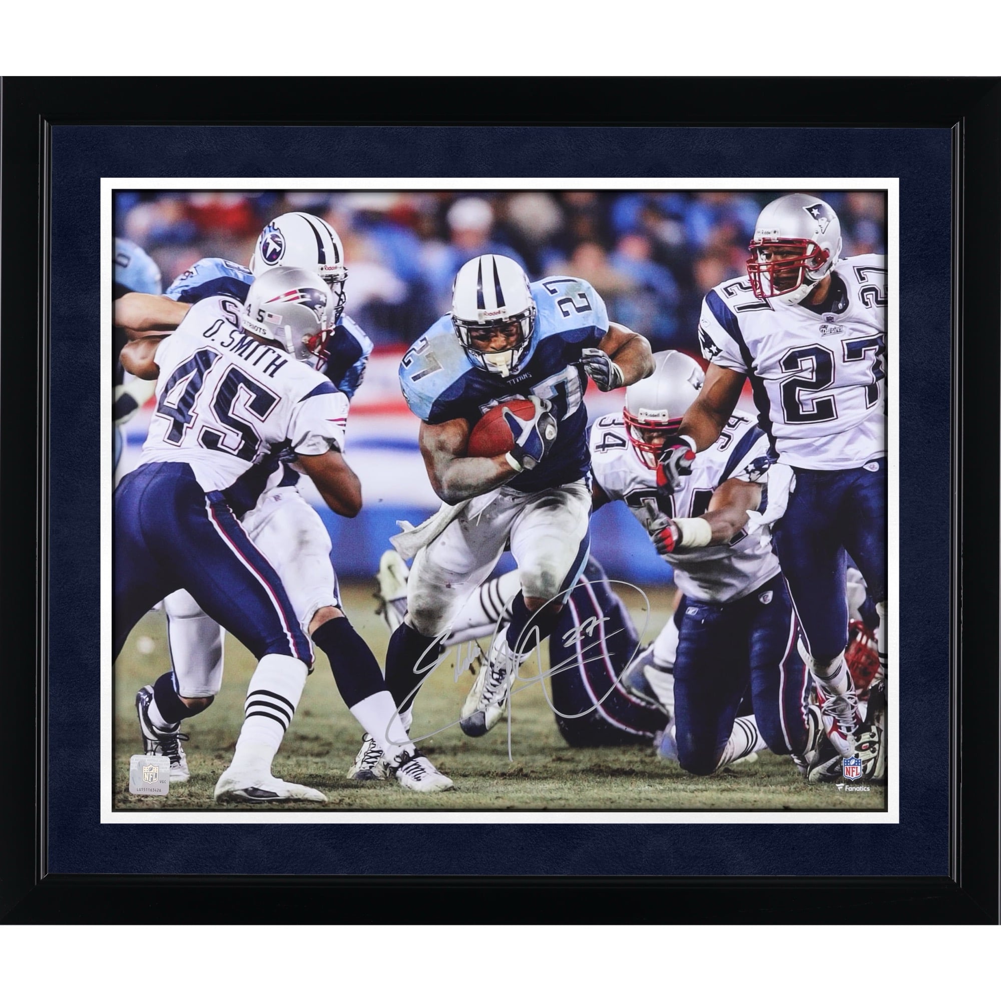 Eddie George Tennessee Titans Autographed 16" x 20" Run vs. New England Patriots Photograph