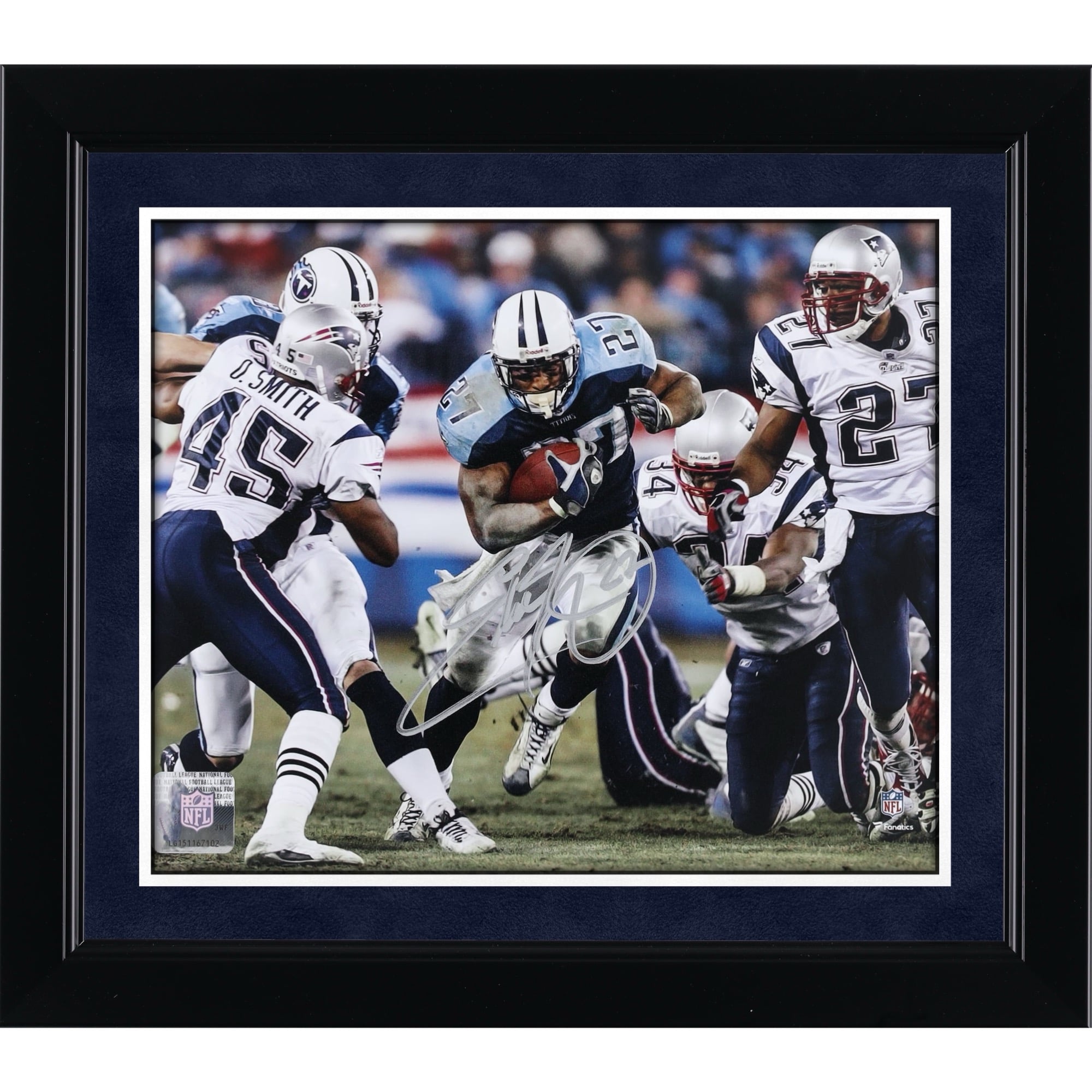 Eddie George Tennessee Titans Autographed 8" x 10" Run vs. New England Patriots Photograph