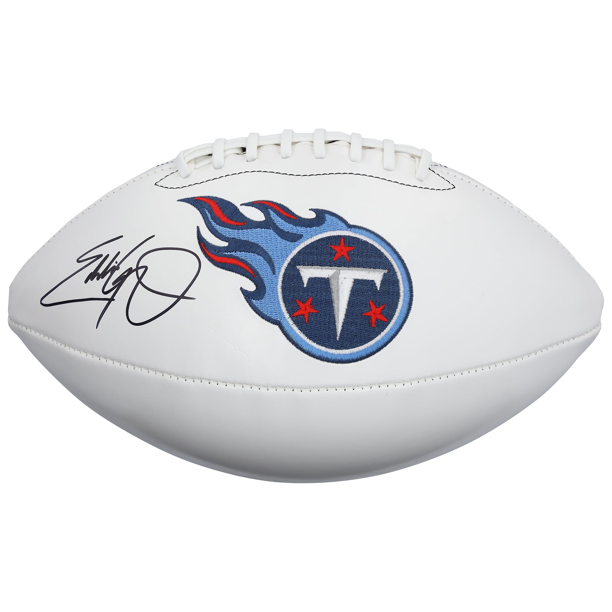 Ballon de football Wilson White Panel autographié par Eddie George des Titans du Tennessee