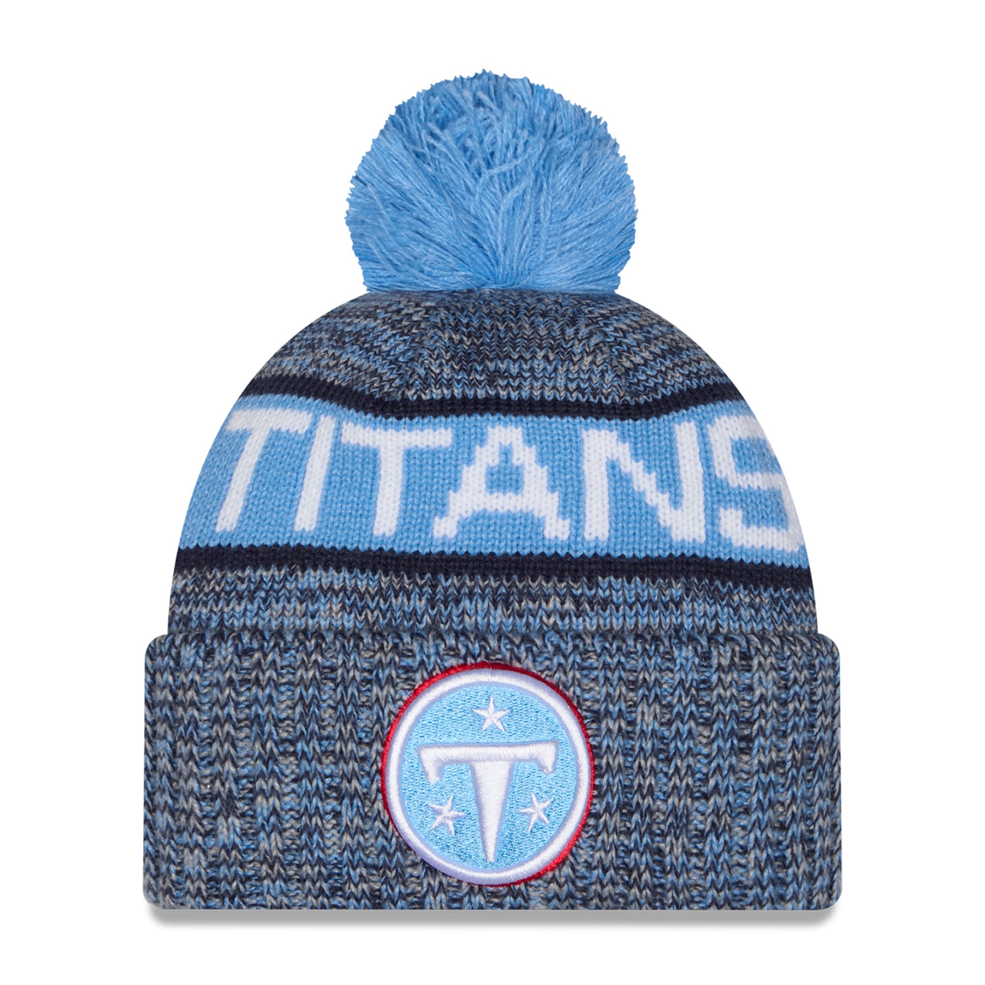 Bonnet à revers tricolore bleu marine Tennessee Titans pour fille, New Era, avec pompon