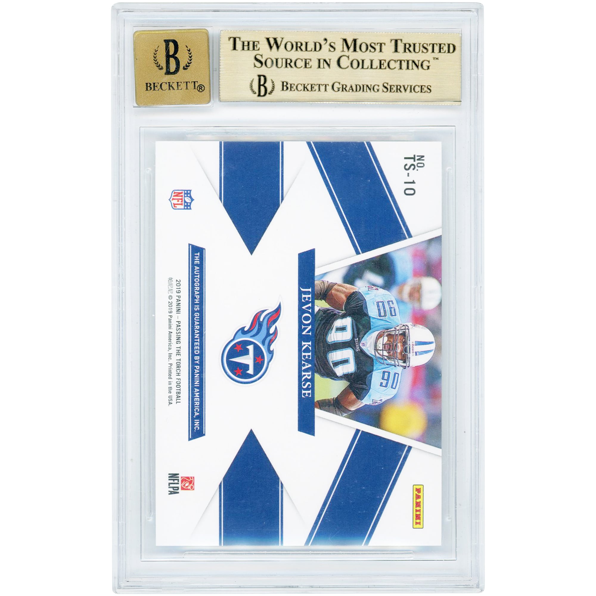 Jevon Kearse Tennessee Titans Autographed 2019 Panini Passing The Torch Torchbearer Signatures Green #TS-10 BGS Authenticated 9.5/10 Card