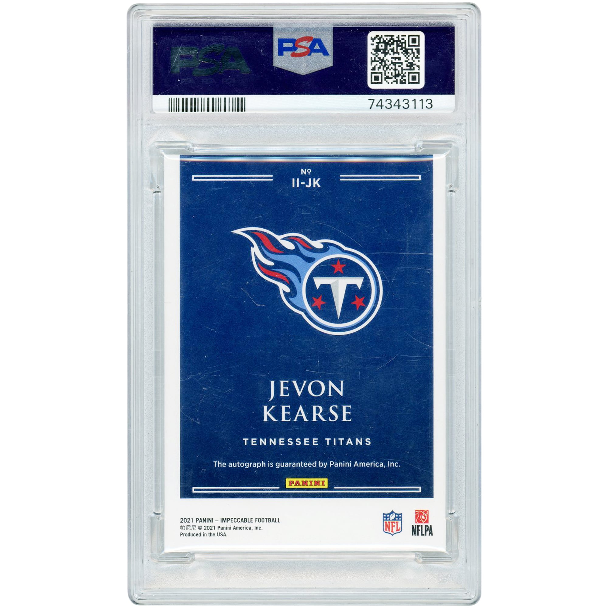 Jevon Kearse Tennessee Titans Autographed 2021 Panini Impeccable Platinum Indelible #II-JK #1/1 PSA Authenticated 9/10 Card