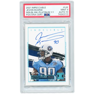 Jevon Kearse Tennessee Titans Autographed 2021 Panini Impeccable Platinum Indelible #II-JK #1/1 PSA Authenticated 9/10 Card