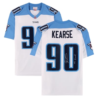 Jevon Kearse Tennessee Titans Autographed Fanatics Authentic White Mitchell & Ness 1999 Replica Jersey with "The Freak" Inscription 