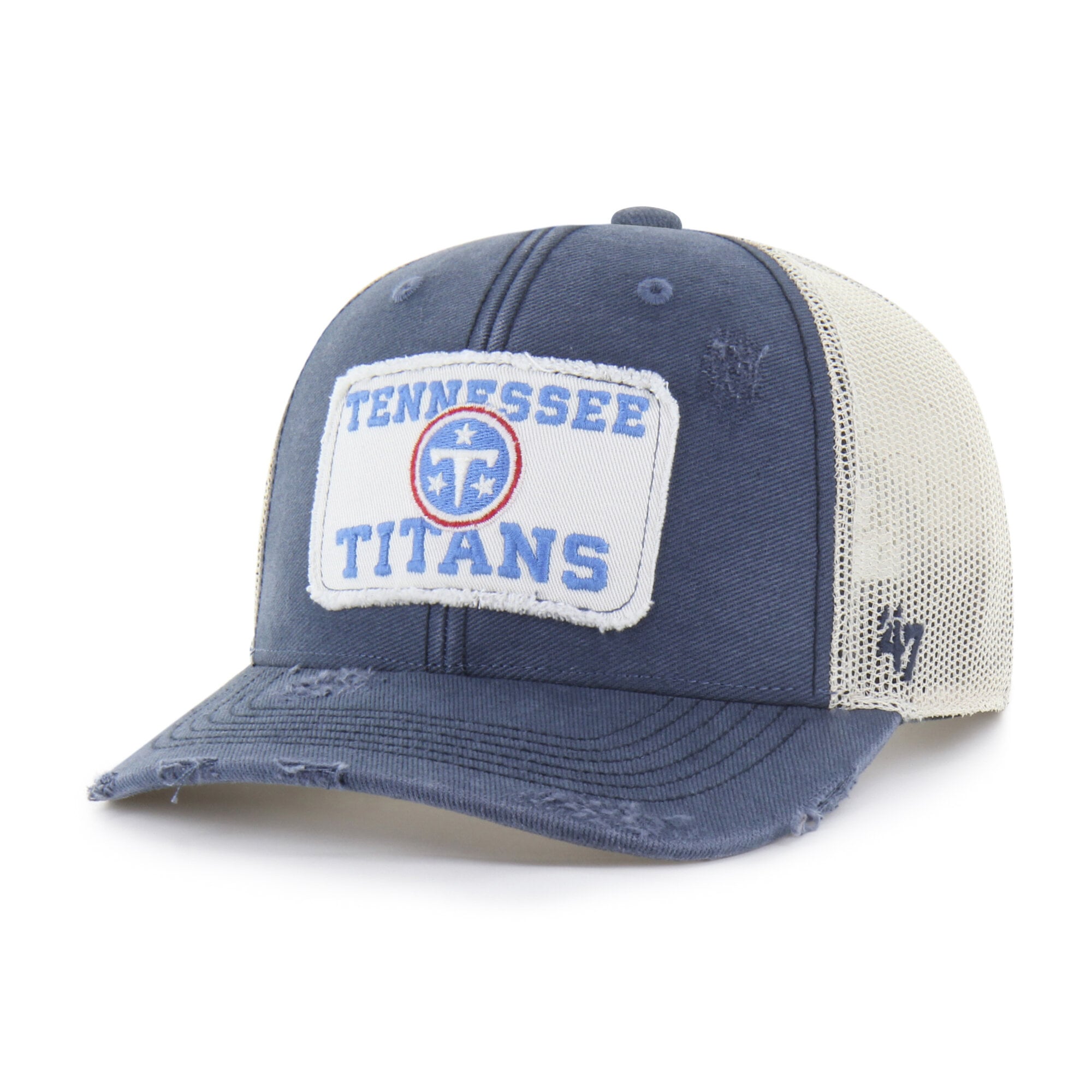 Casquette trucker ajustable Tennessee Titans Egremont bleu marine pour homme, modèle 47, usée.