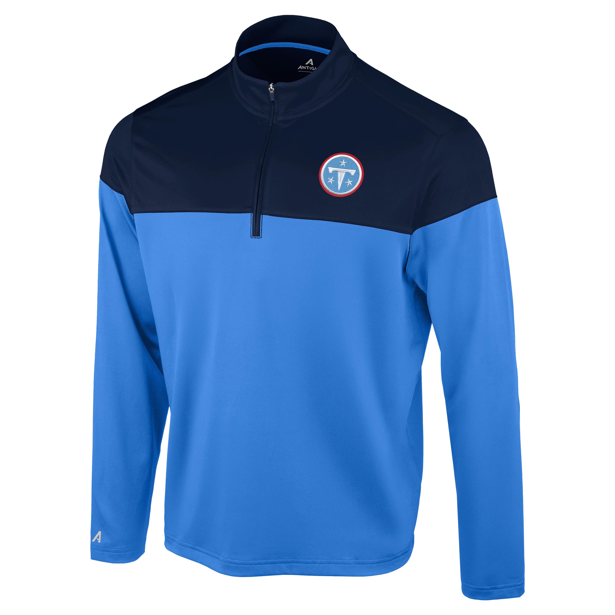 Pull à col zippé Antigua bleu clair/marine Tennessee Titans pour homme