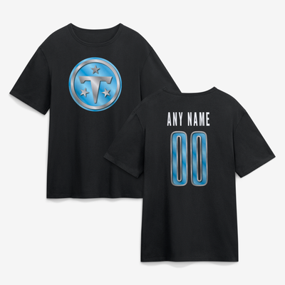 Tennessee Titans Big & Tall Metallic Mascot Personalized Name & Number T-Shirt - Black