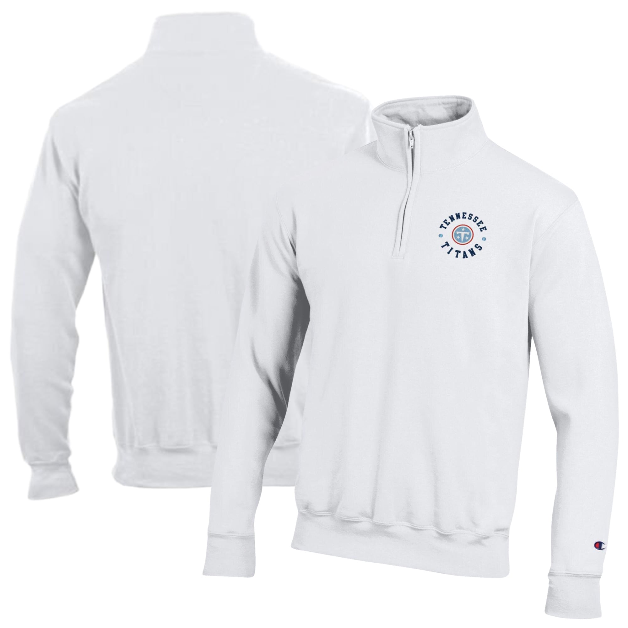 Men's Champion White Tennessee Titans Powerblend Quarter-Zip Pullover
