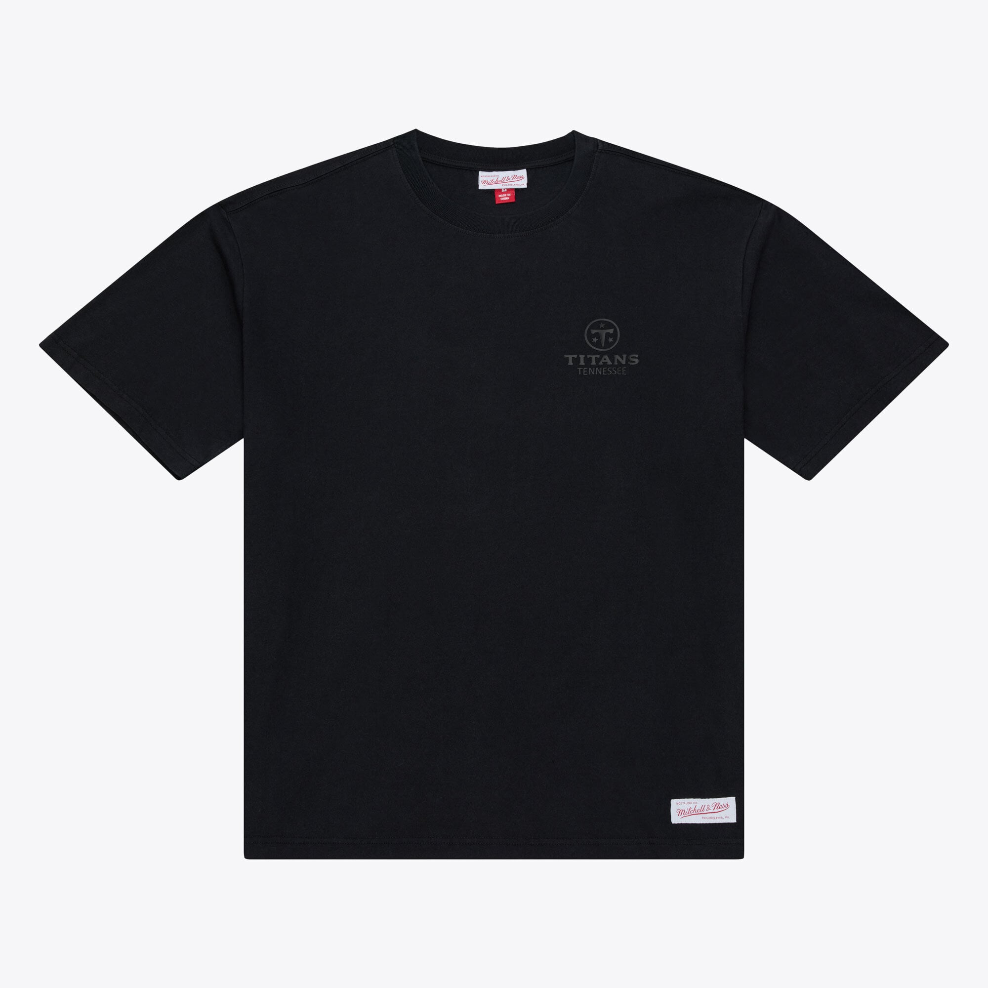 T-shirt Mitchell & Ness noir pour homme, motif micro-logo Tennessee Titans Core Essentials