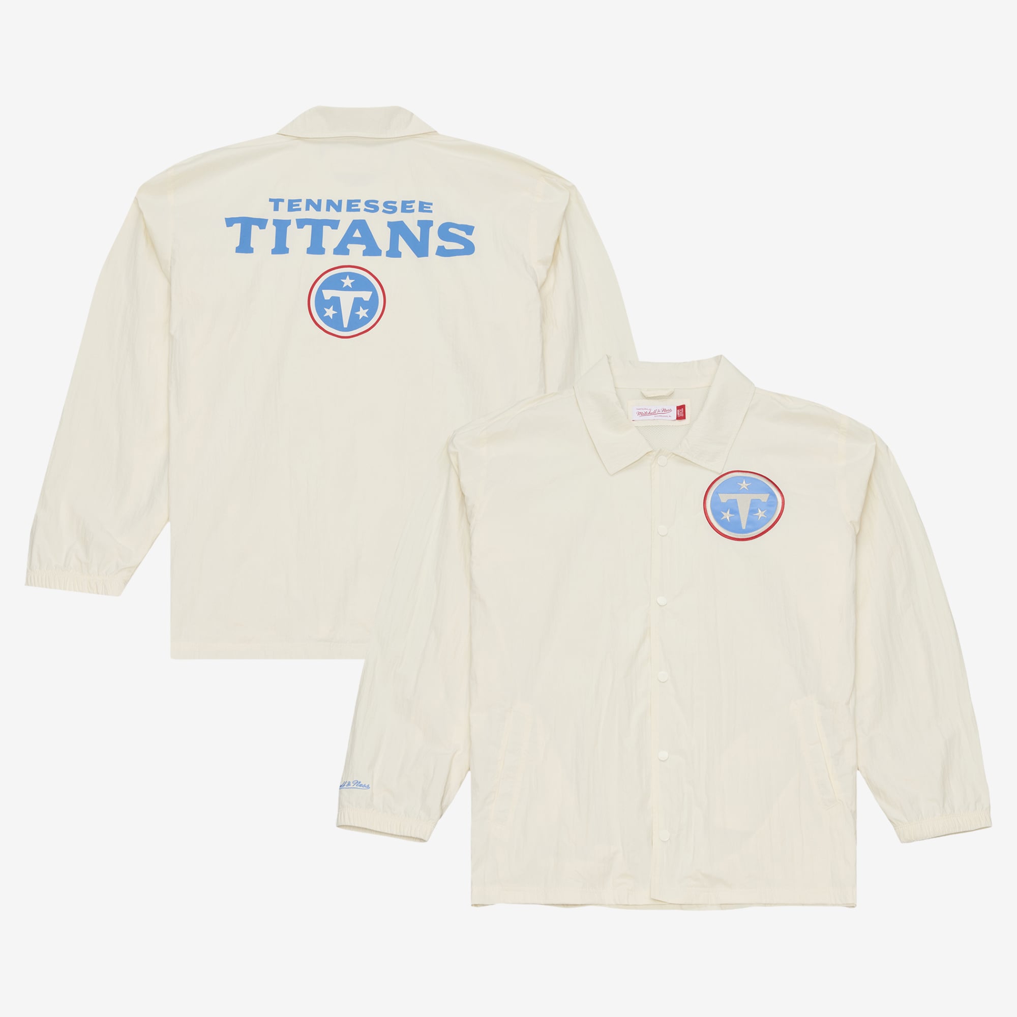 Veste d'entraîneur Mitchell & Ness crème Tennessee Titans Retro Roots pour homme, fermeture à boutons-pression.