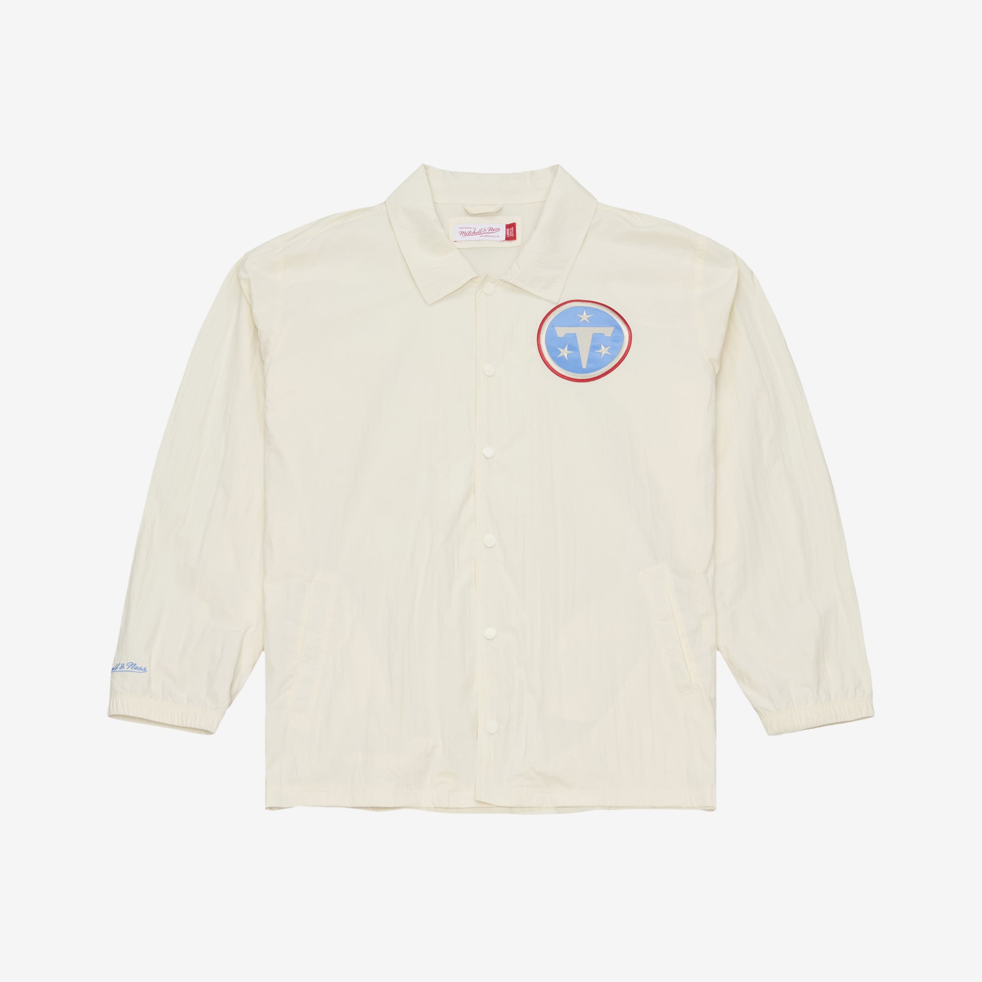 Veste d'entraîneur Mitchell & Ness crème Tennessee Titans Retro Roots pour homme, fermeture à boutons-pression.