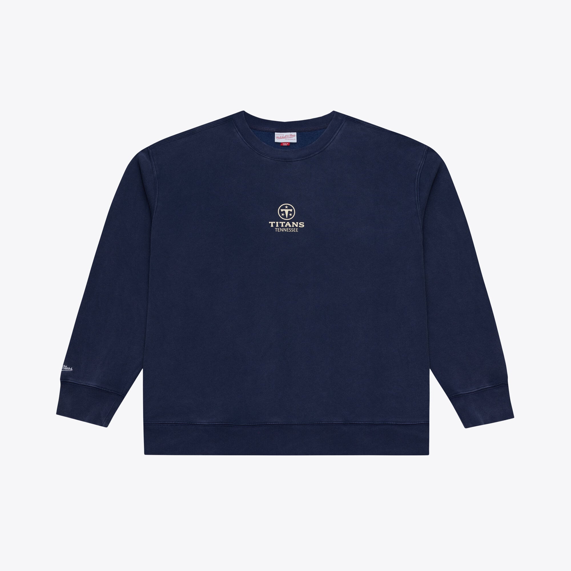 Men's Mitchell & Ness Navy Tennessee Titans Core Essentials Micro Logo Fleece Sweatshirt