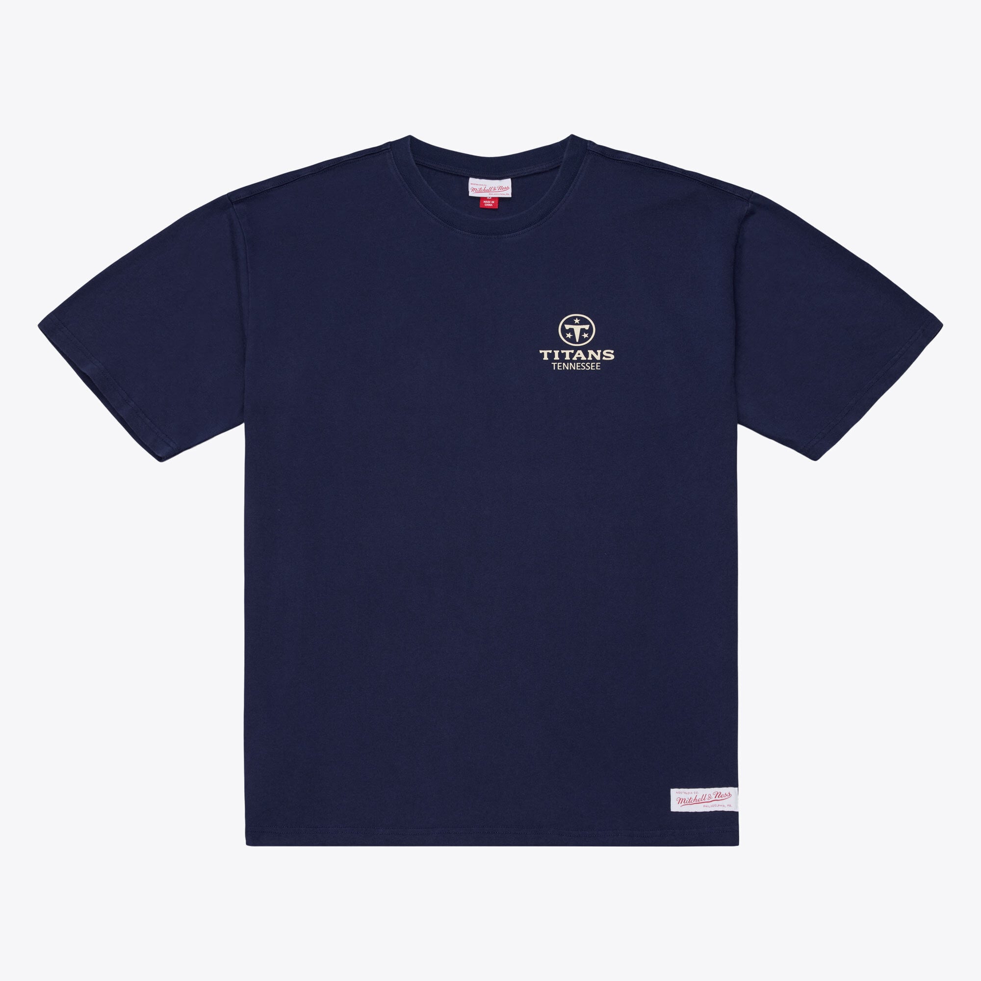 T-shirt Mitchell & Ness bleu marine Tennessee Titans Core Essentials Micro Logo pour homme
