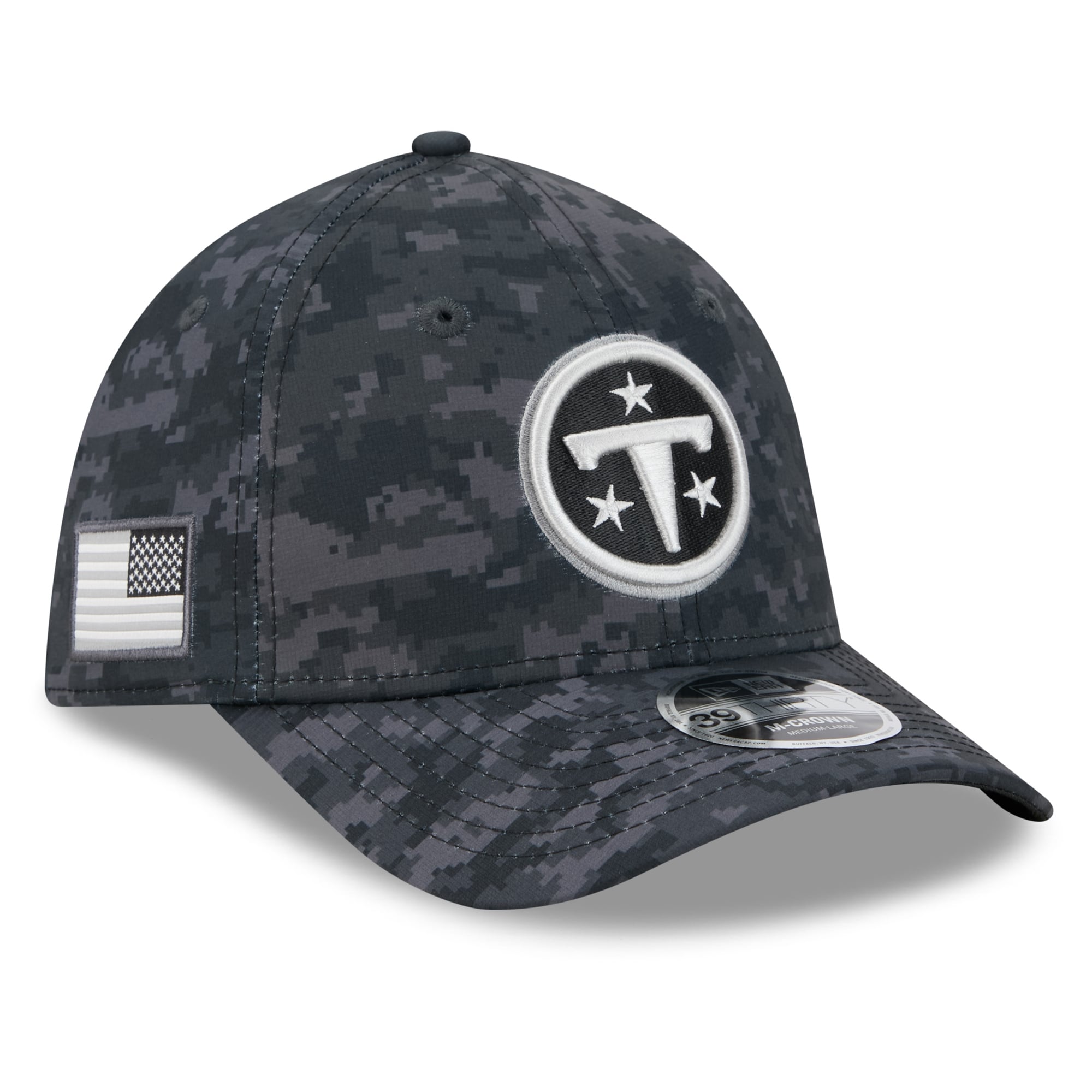 Casquette extensible New Era noire Tennessee Titans 2026 Salute To Service 39THIRTY M-Crown pour homme