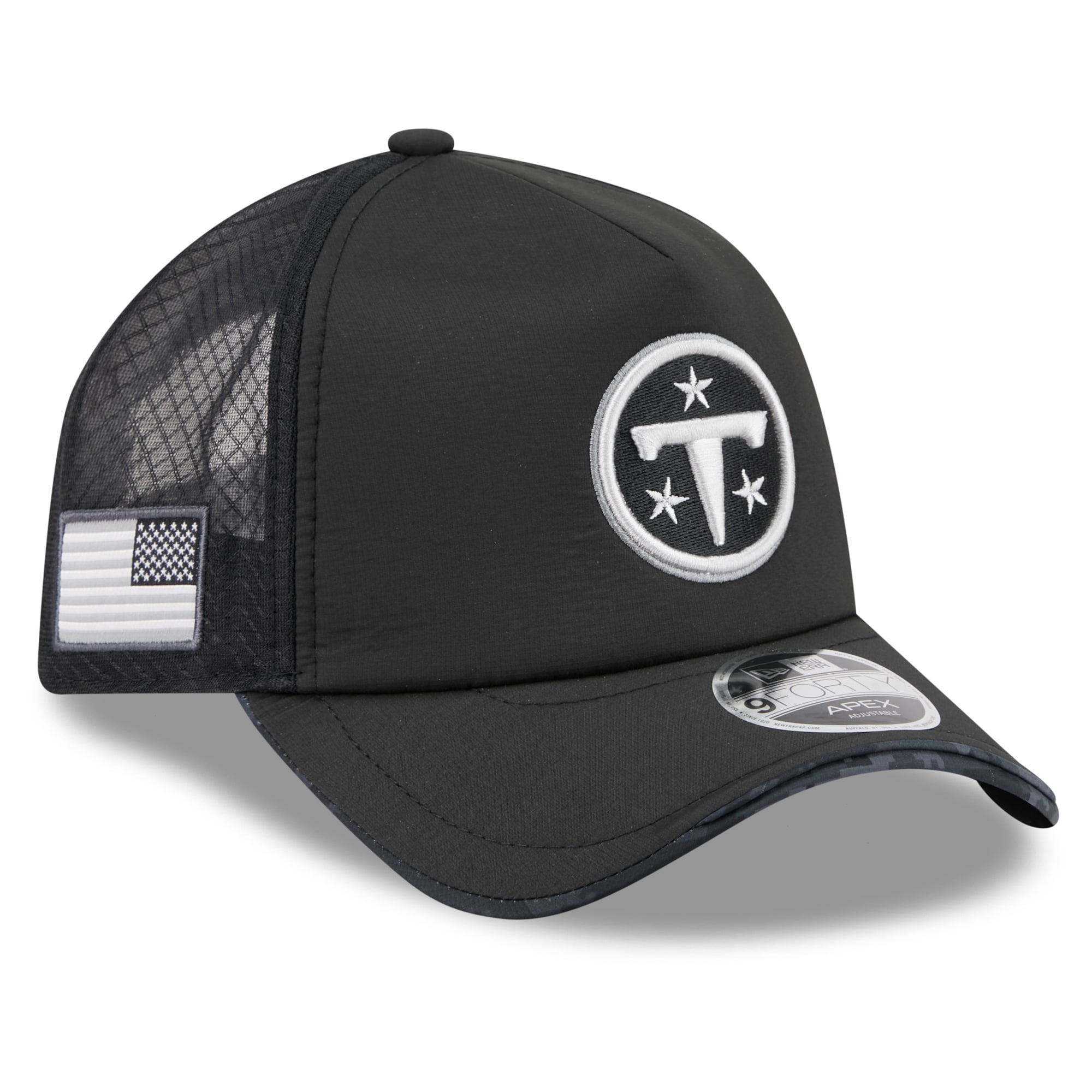 Casquette trucker ajustable New Era Apex 9FORTY noire Tennessee Titans 2026 Salute To Service pour homme