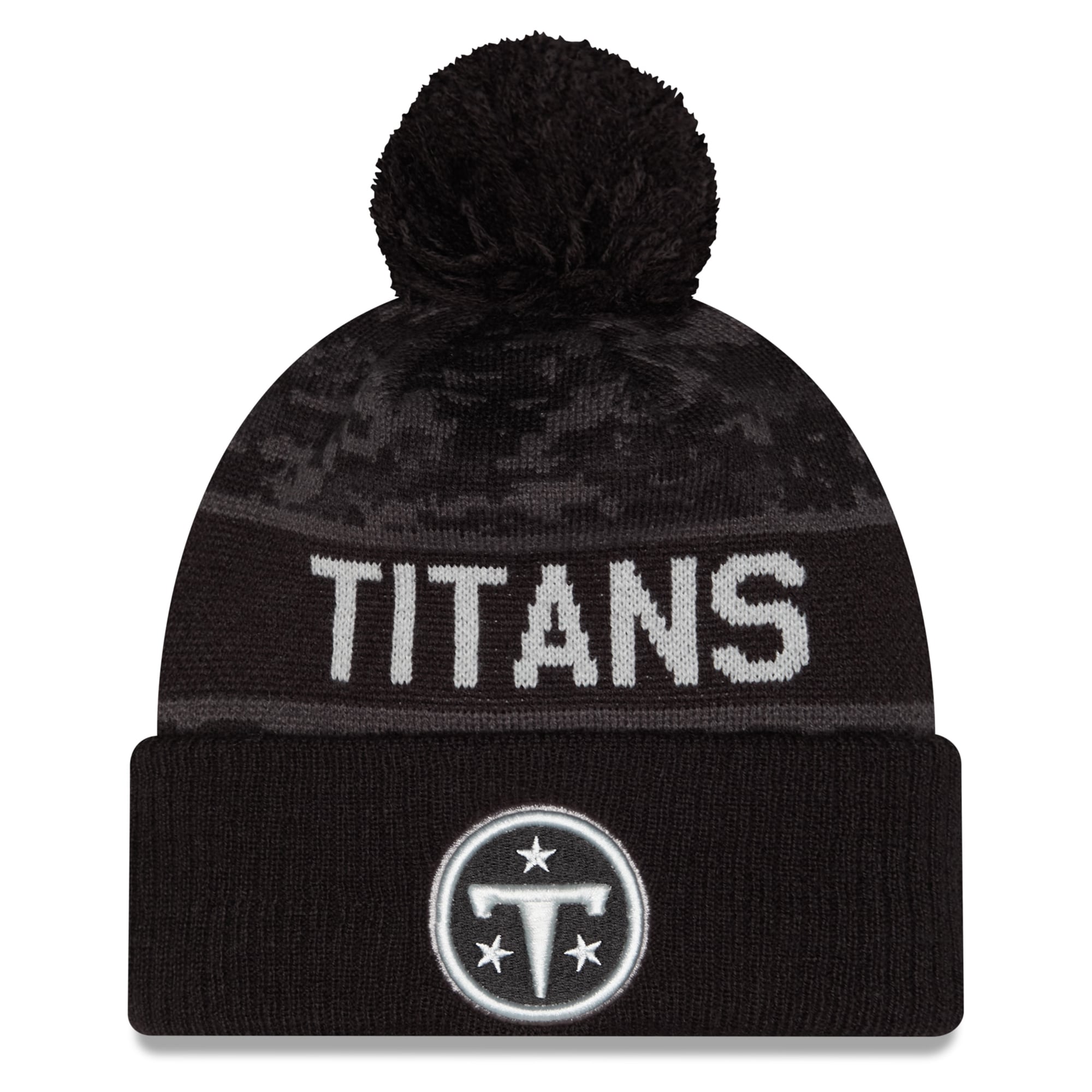 Bonnet à revers New Era noir Tennessee Titans 2026 Salute To Service pour homme, avec pompon