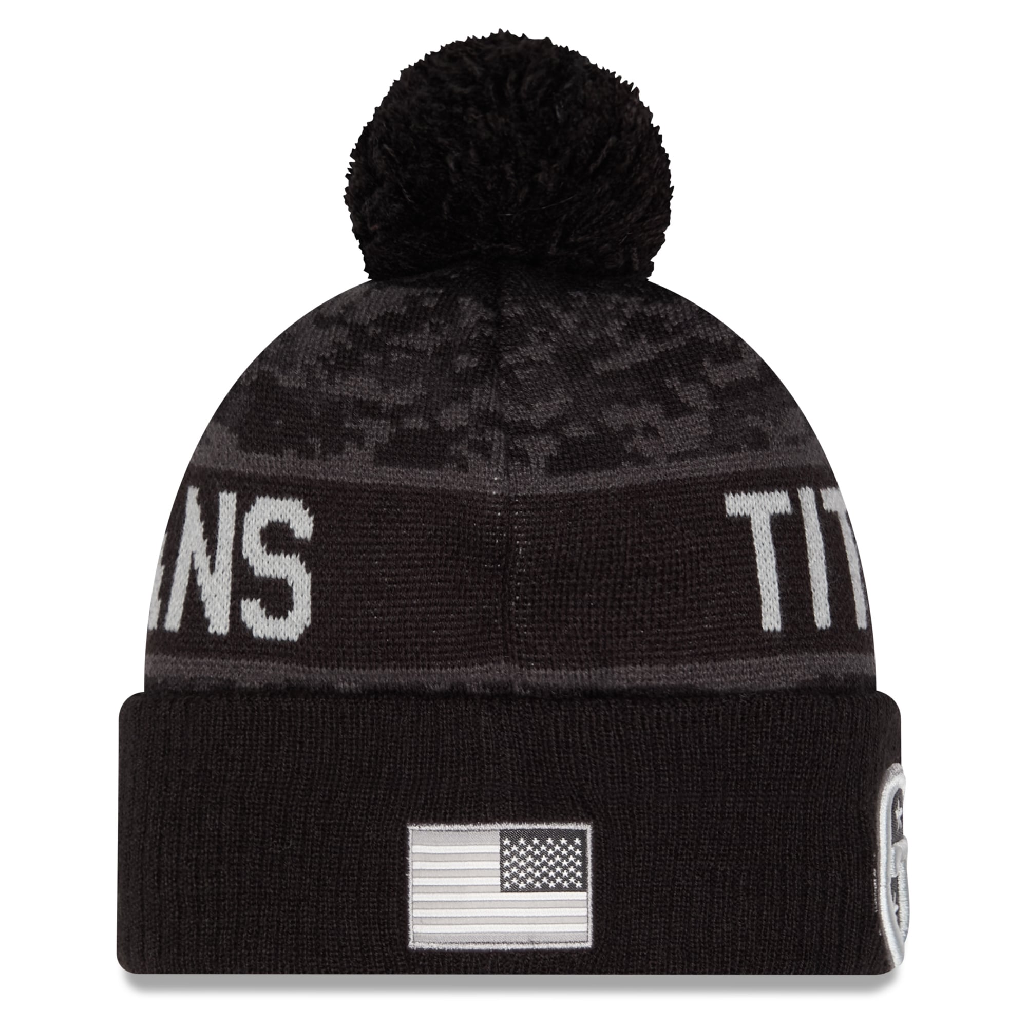 Bonnet à revers New Era noir Tennessee Titans 2026 Salute To Service pour homme, avec pompon