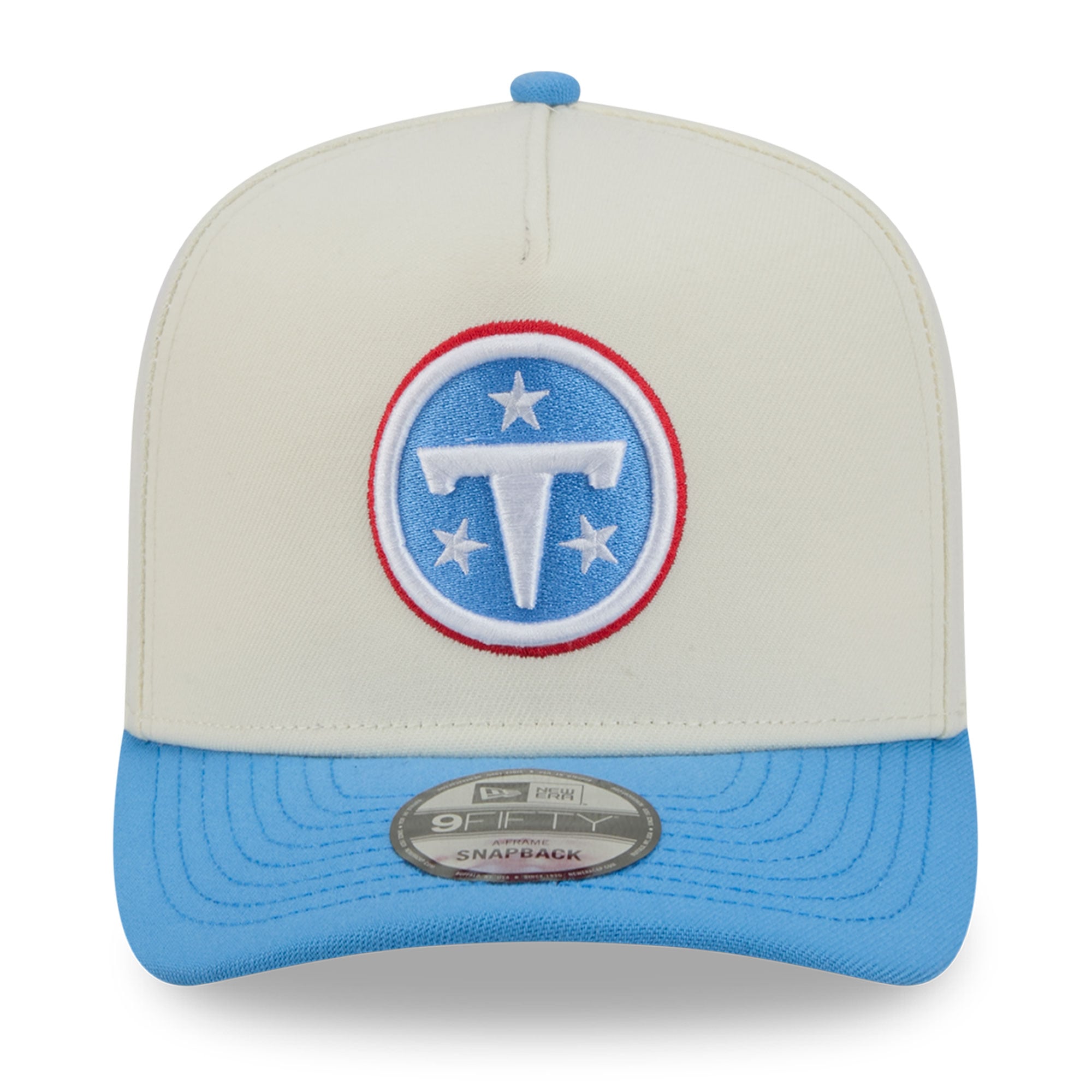 Men's New Era Cream/Light Blue Tennessee Titans Rear Wordmark A-Frame 9FIFTY Snapback Hat