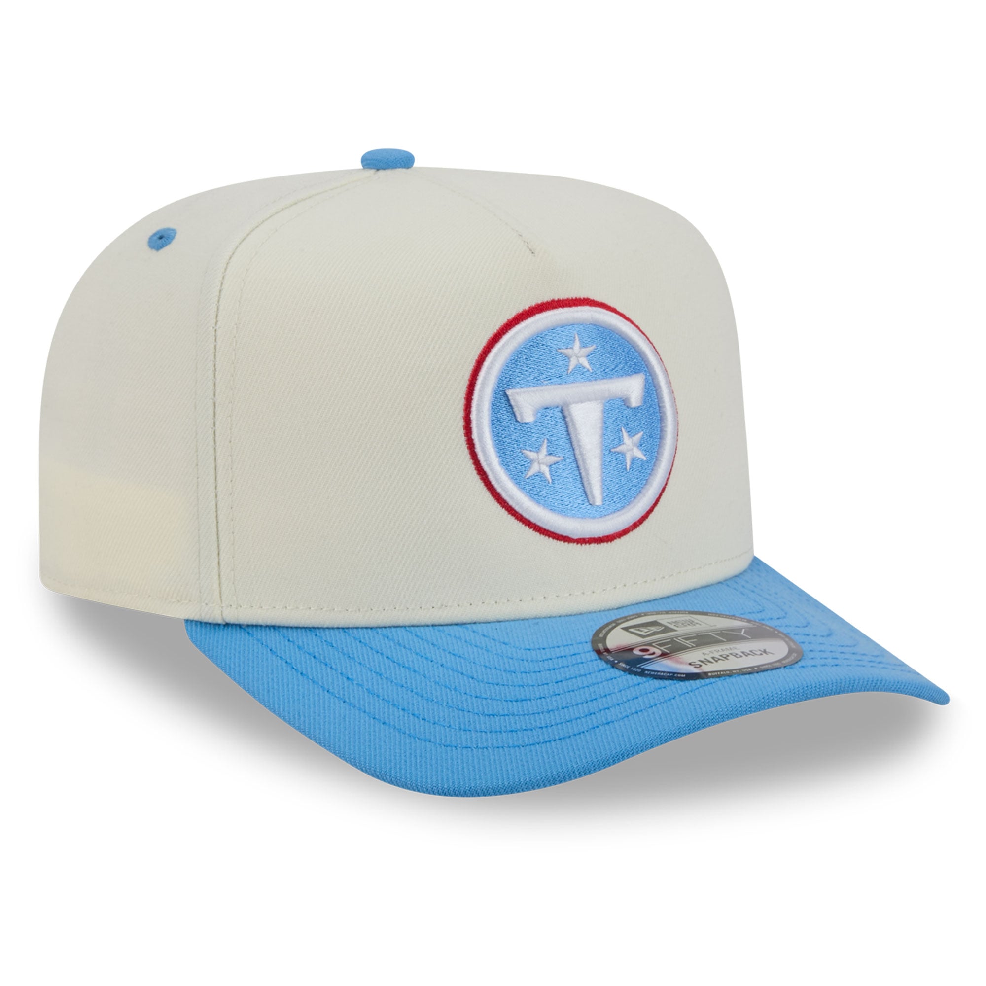 Men's New Era Cream/Light Blue Tennessee Titans Rear Wordmark A-Frame 9FIFTY Snapback Hat