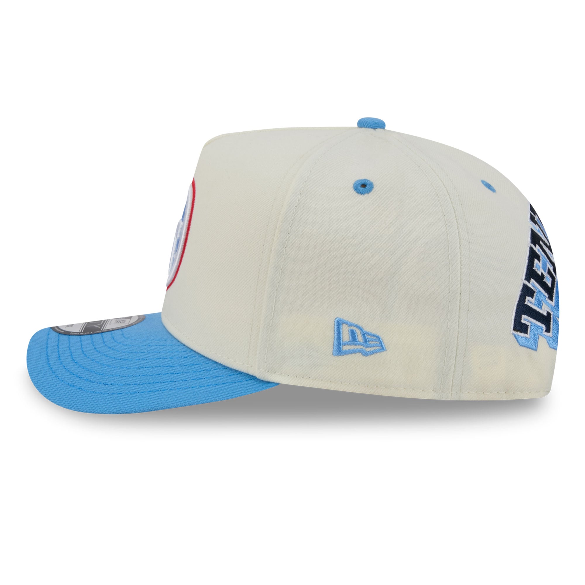 Men's New Era Cream/Light Blue Tennessee Titans Rear Wordmark A-Frame 9FIFTY Snapback Hat