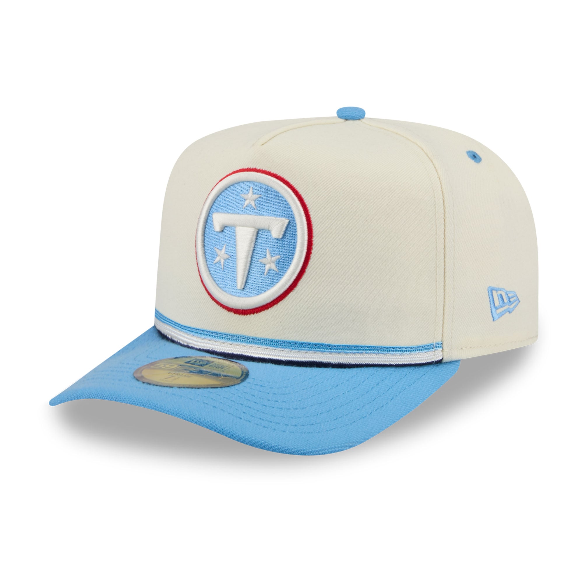 Casquette ajustée New Era 59FIFTY vintage crème/bleu clair Tennessee Titans pour homme