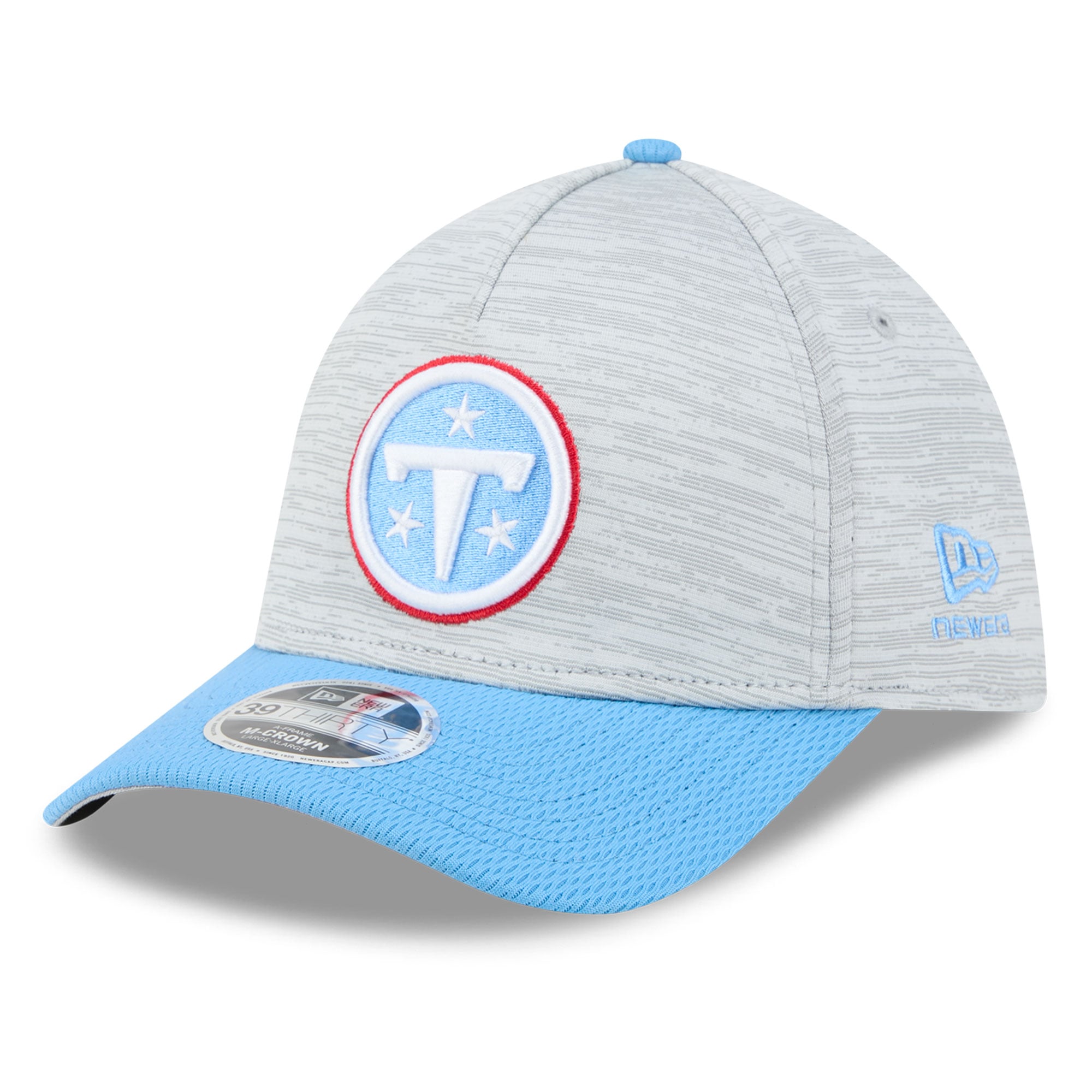 Casquette New Era Flex 39THIRTY Tech M-Crown A-Frame grise/bleu clair pour homme, Tennessee Titans.