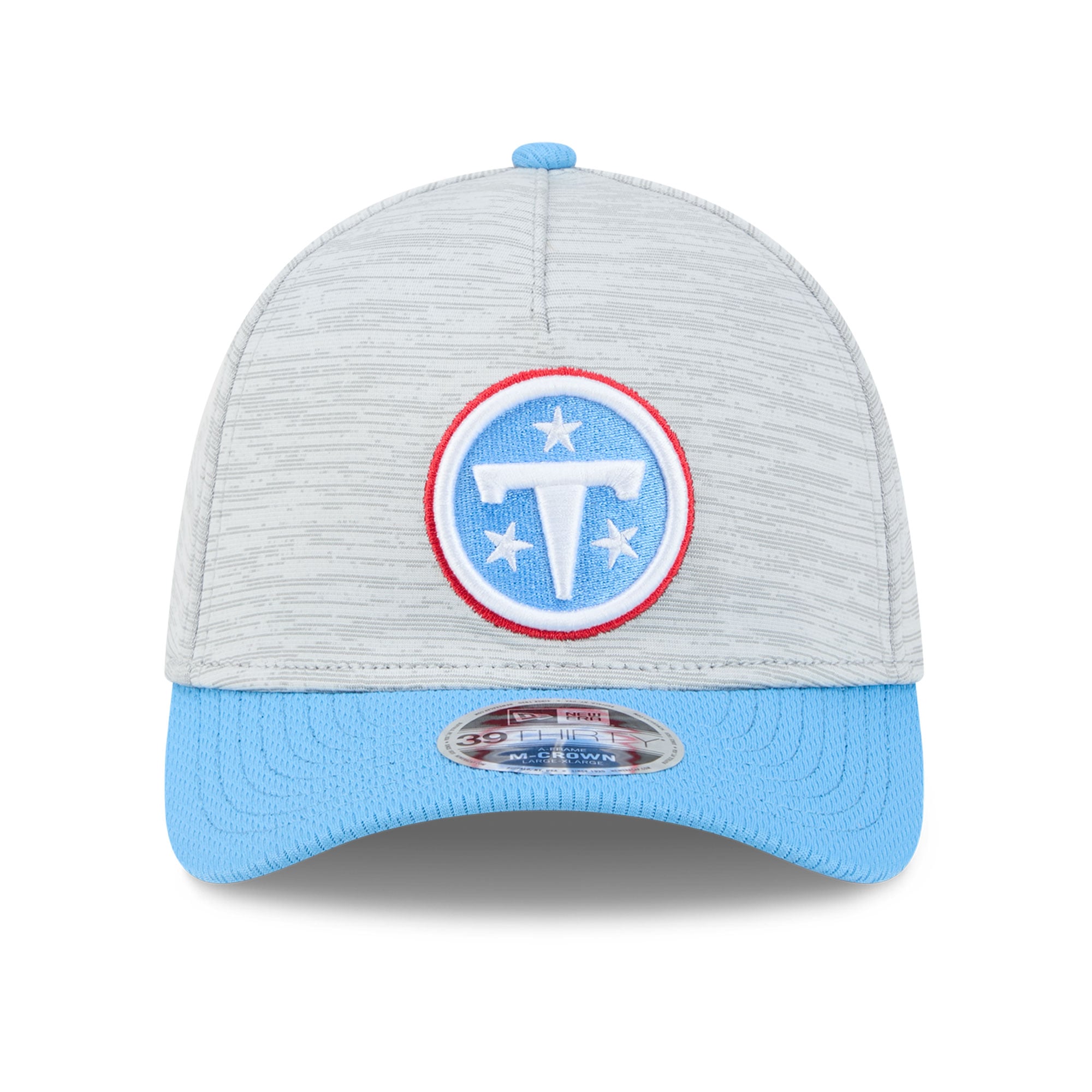Casquette New Era Flex 39THIRTY Tech M-Crown A-Frame grise/bleu clair pour homme, Tennessee Titans.