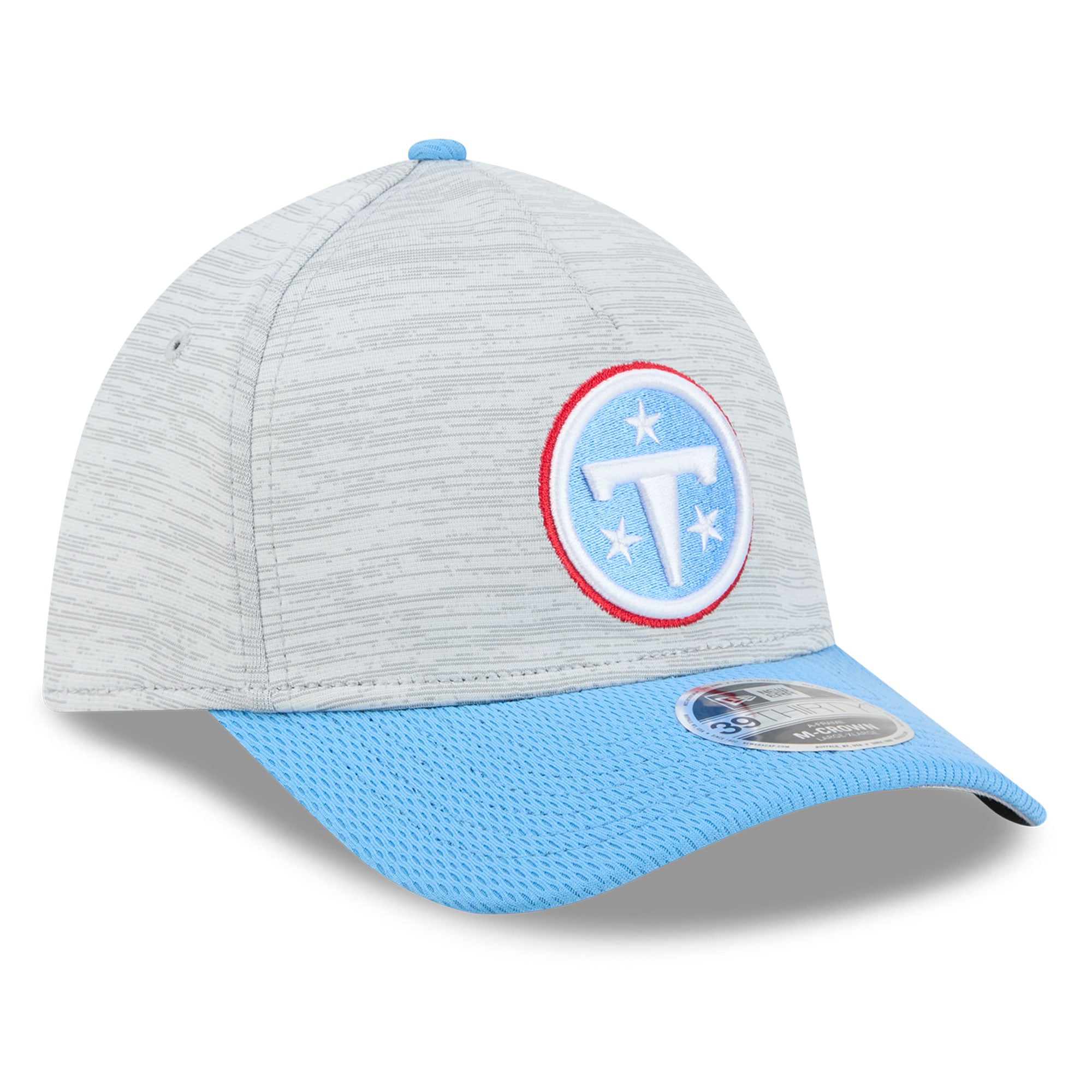 Casquette New Era Flex 39THIRTY Tech M-Crown A-Frame grise/bleu clair pour homme, Tennessee Titans.