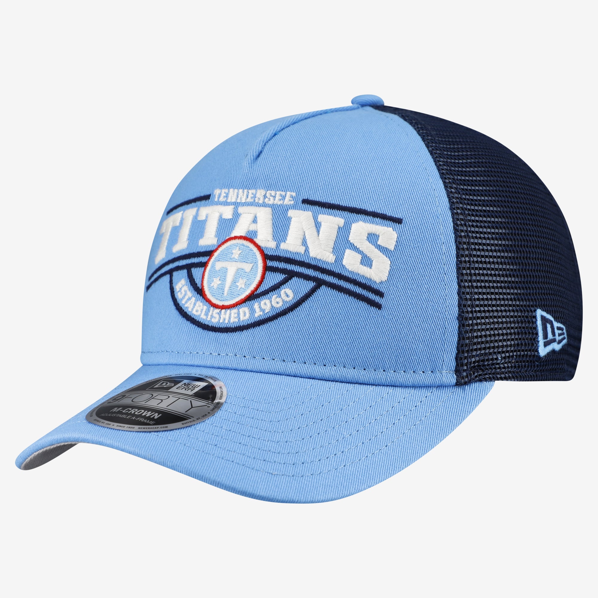 Casquette ajustable New Era 9FORTY A-Frame bleu clair pour homme, Tennessee Titans