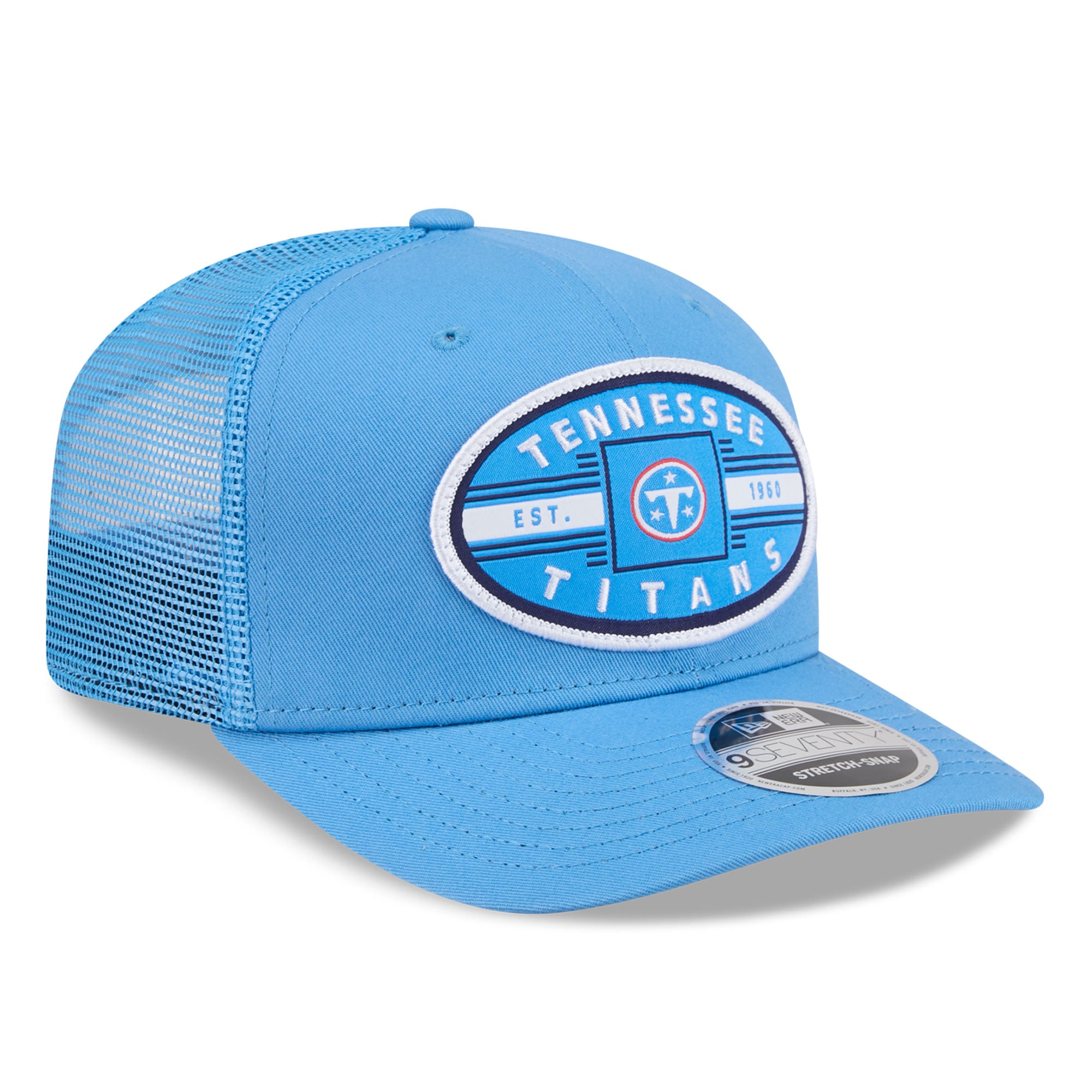 Casquette trucker New Era bleu clair Tennessee Titans Collegiate 9SEVENTY pour homme