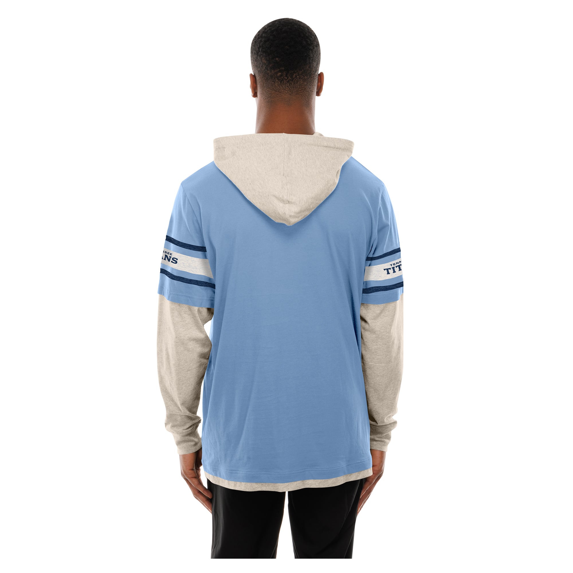 Men's New Era Light Blue Tennessee Titans Twofer Layered Long Sleeve Hooded T-Shirt