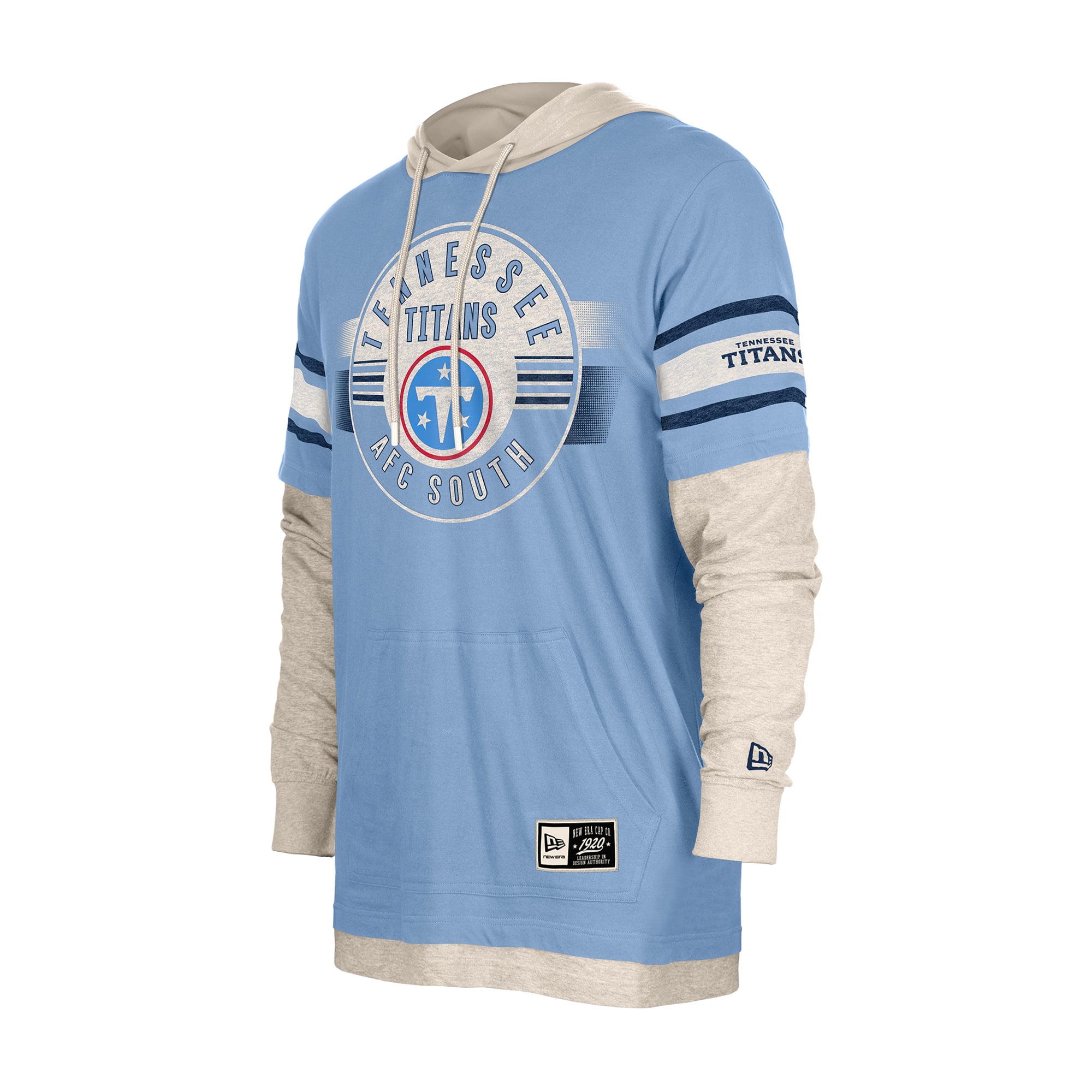Men's New Era Light Blue Tennessee Titans Twofer Layered Long Sleeve Hooded T-Shirt