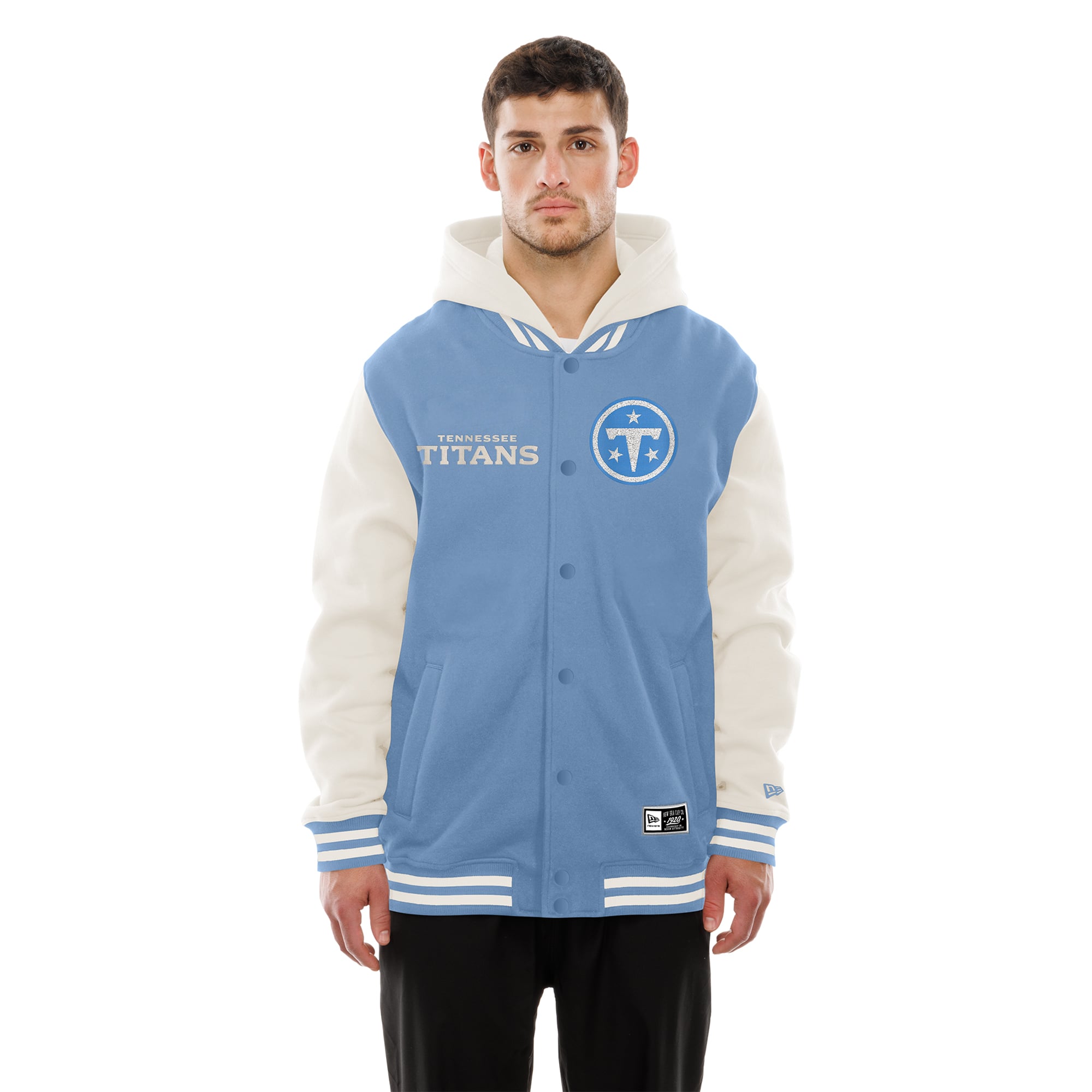 Veste polaire à capuche New Era bleu clair/crème Tennessee Titans pour homme