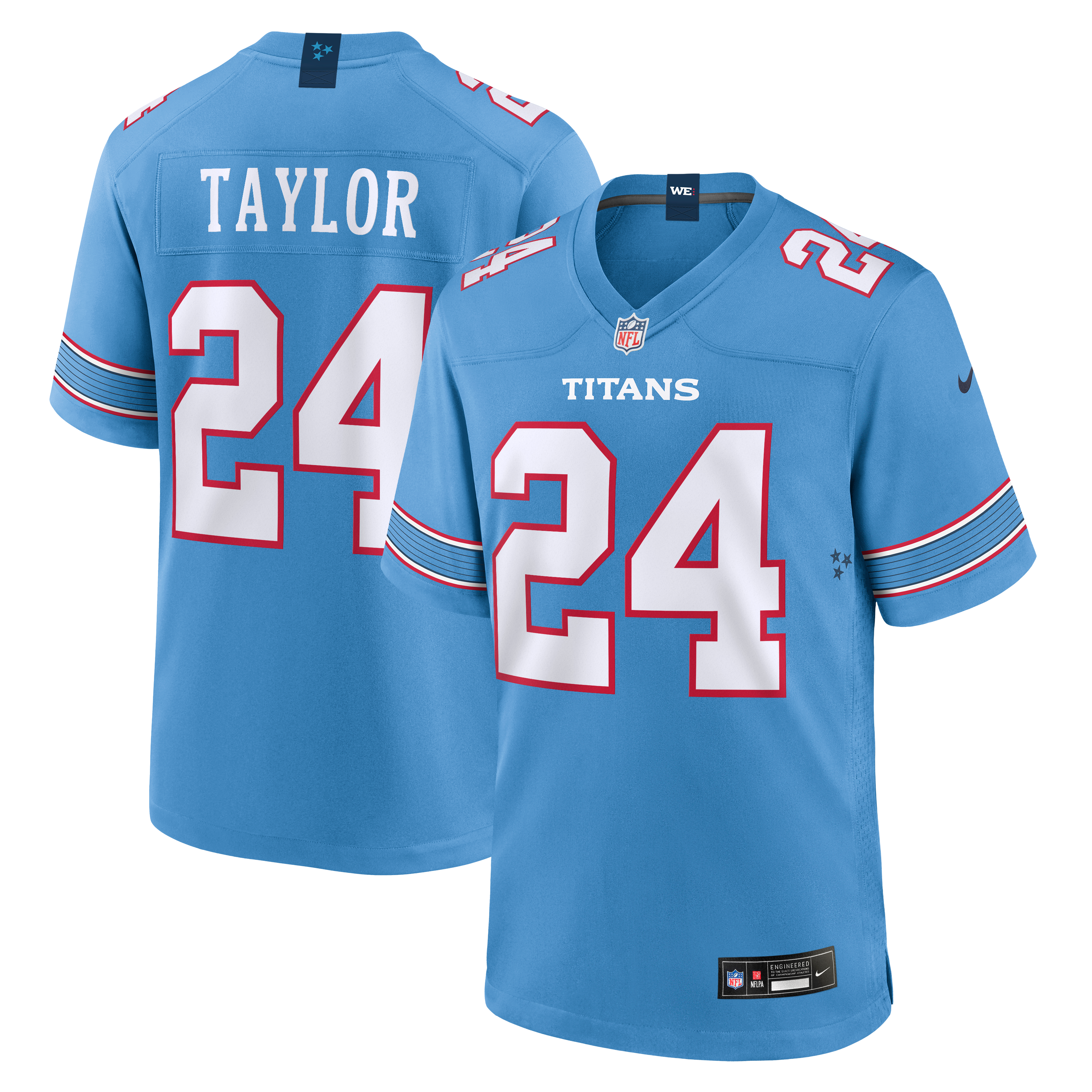 Maillot de match Nike Alontae Taylor bleu clair des Titans du Tennessee pour homme