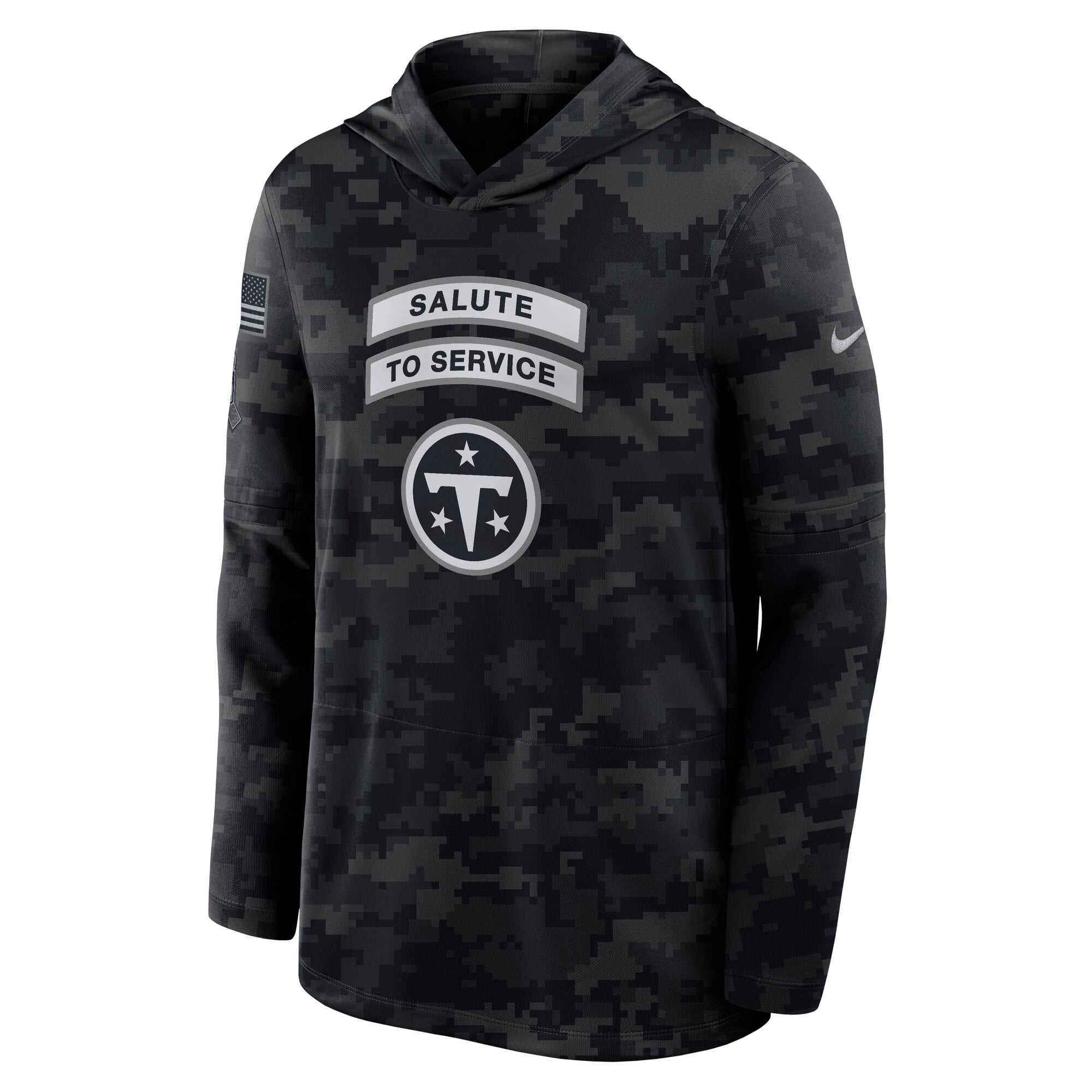 T-shirt à manches longues Nike Tennessee Titans noir pour homme, modèle Salute to Service 2026, léger, capuche et technologie Dri-FIT.