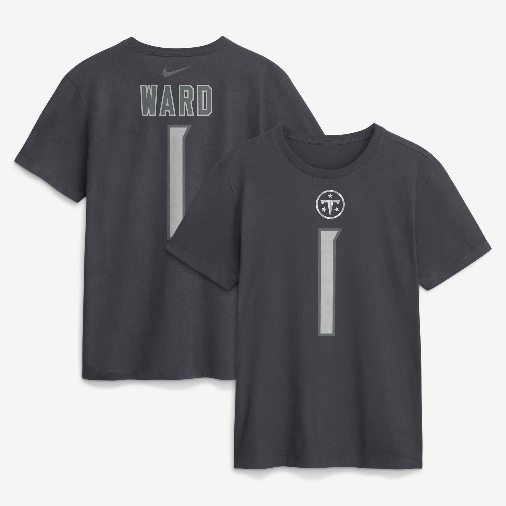 T-shirt Nike Cameron Ward anthracite Tennessee Titans pour homme, avec nom et numéro