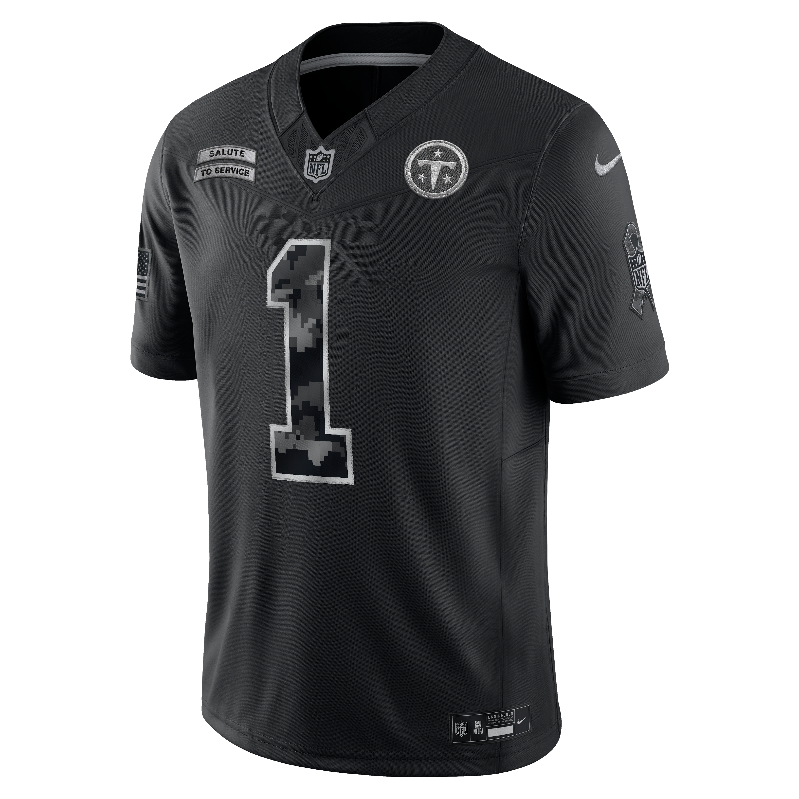 Maillot Nike Cameron Ward noir Tennessee Titans 2026 Salute to Service, édition limitée cousue