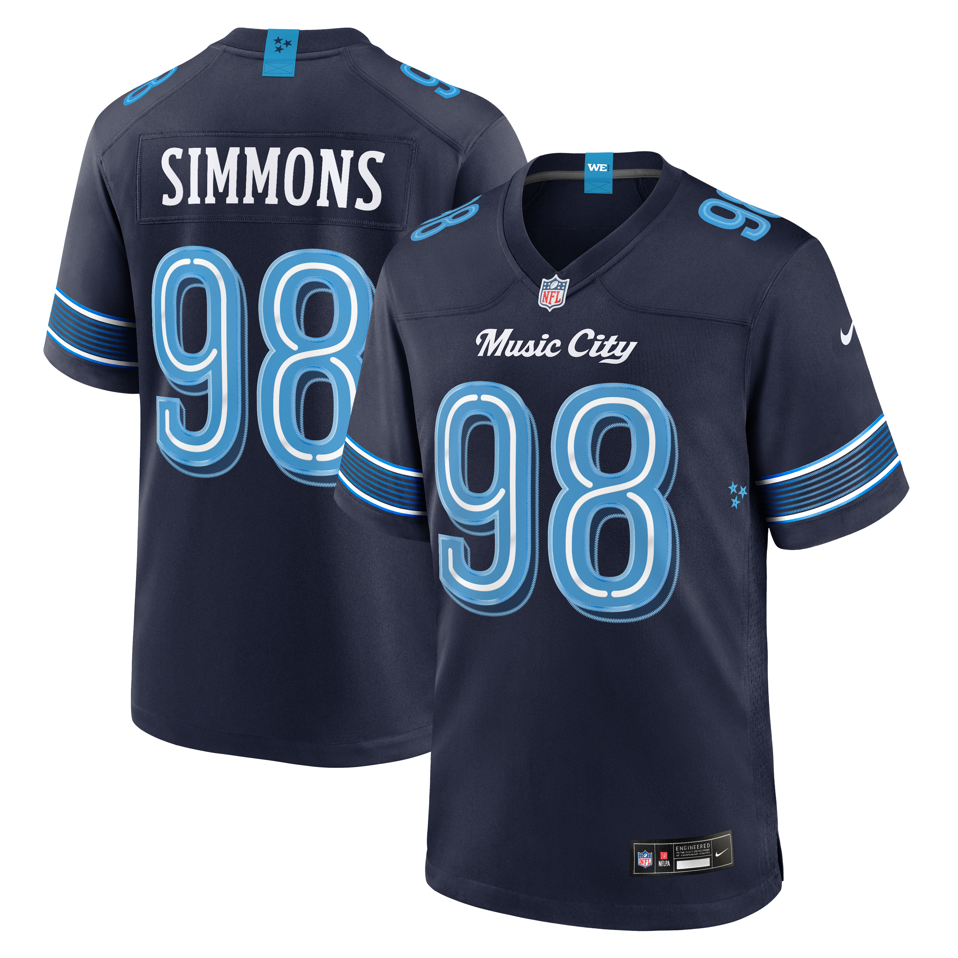 Maillot de match Nike Jeffery Simmons bleu marine Tennessee Titans Collection Rivalités 2026 pour homme