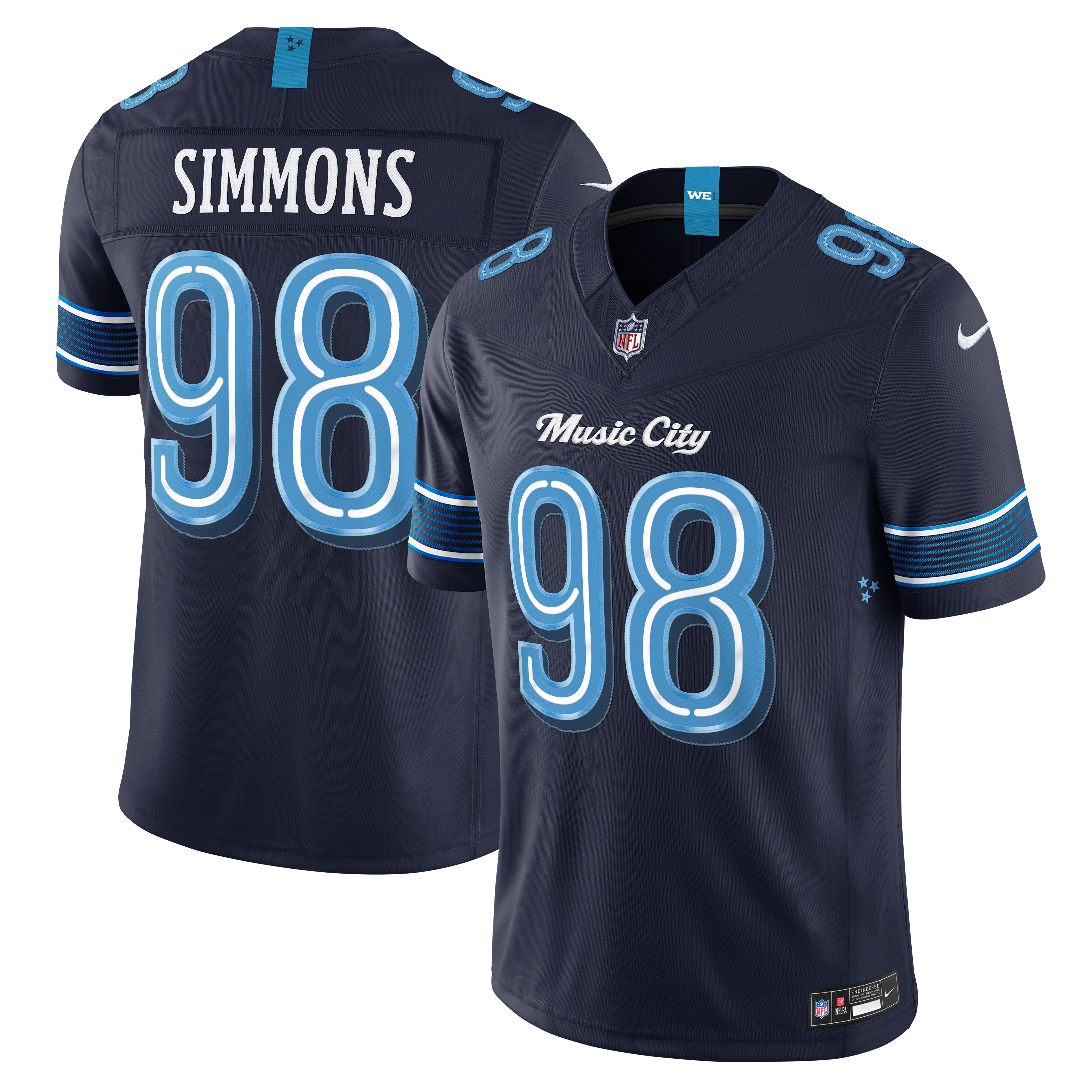 Men's Nike Jeffery Simmons Navy Tennessee Titans 2026 Rivalries Collection Stitched Limited Jersey