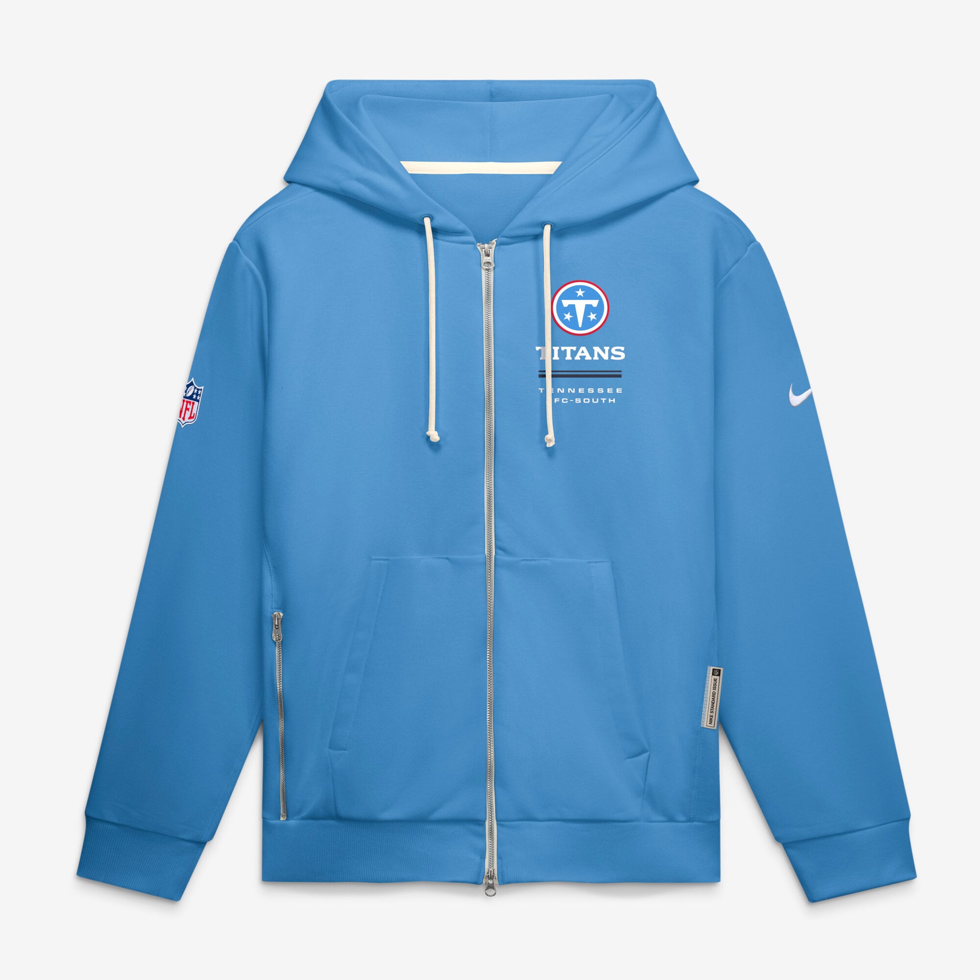 Sweat à capuche zippé Nike bleu clair Tennessee Titans Sideline Standard Issue Quarterback Scramble Dri-FIT pour homme