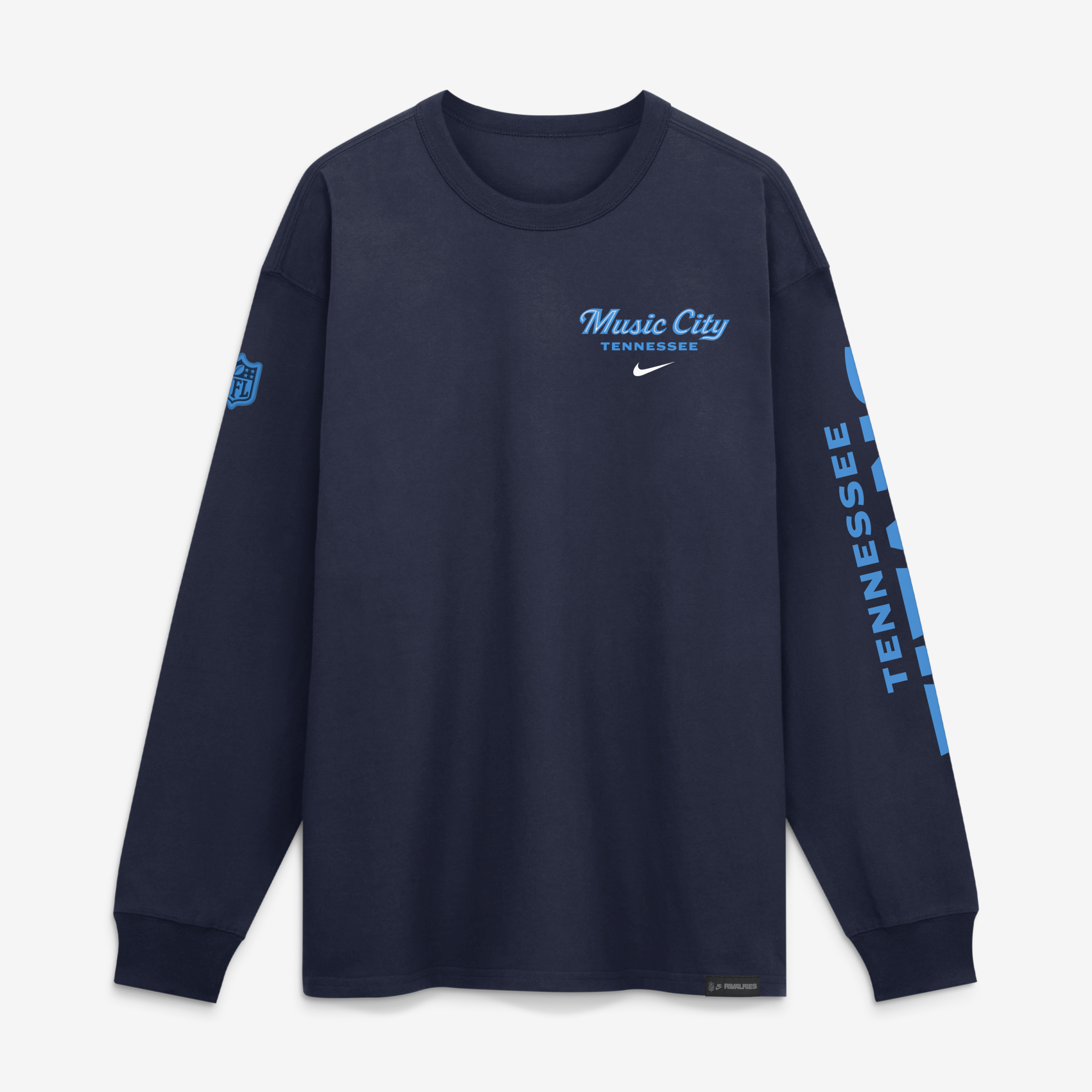 T-shirt à manches longues Nike Max90 pour homme, bleu marine, collection Tennessee Titans 2026 Rivalries
