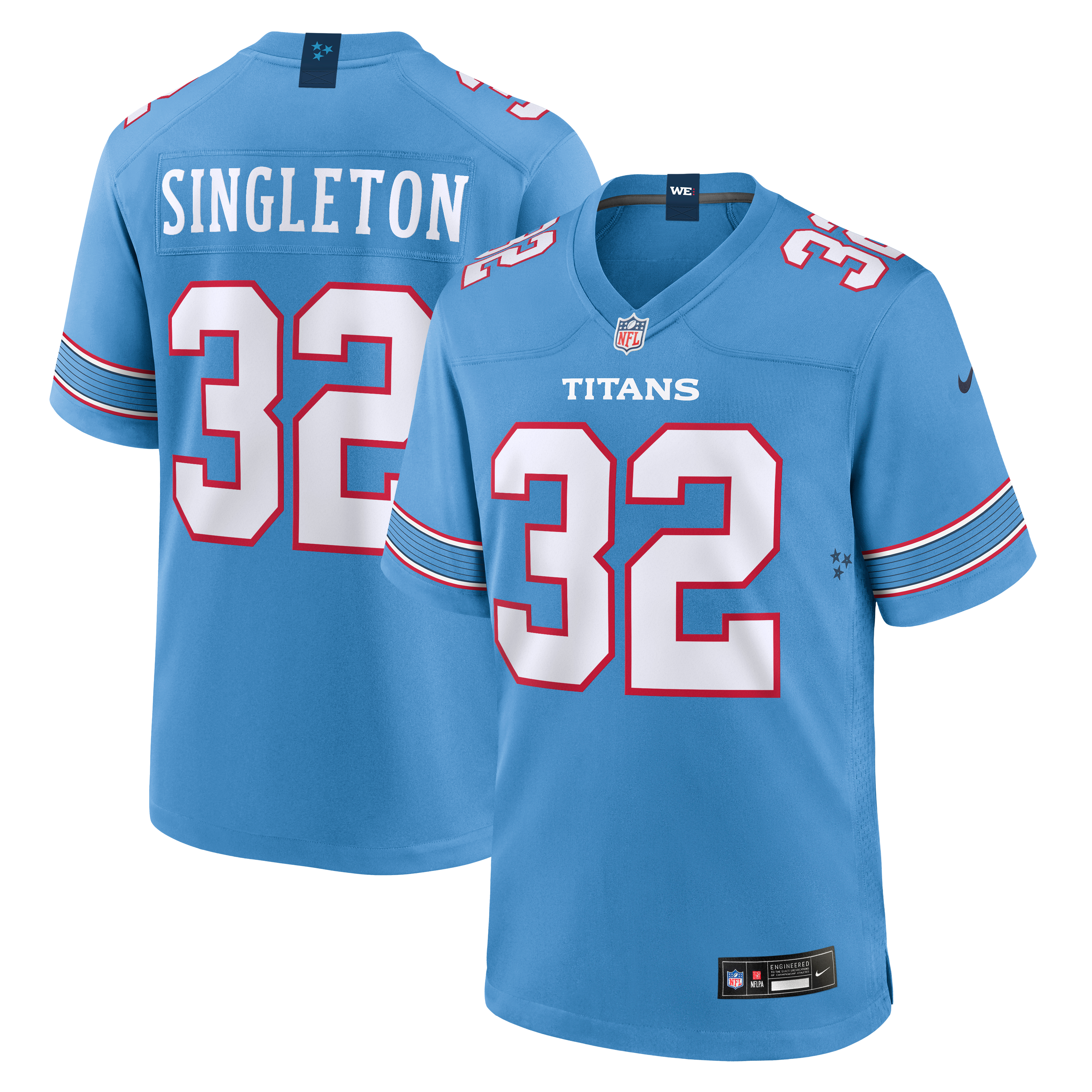 Maillot de match Nike Nicholas Singleton bleu clair des Tennessee Titans pour homme
