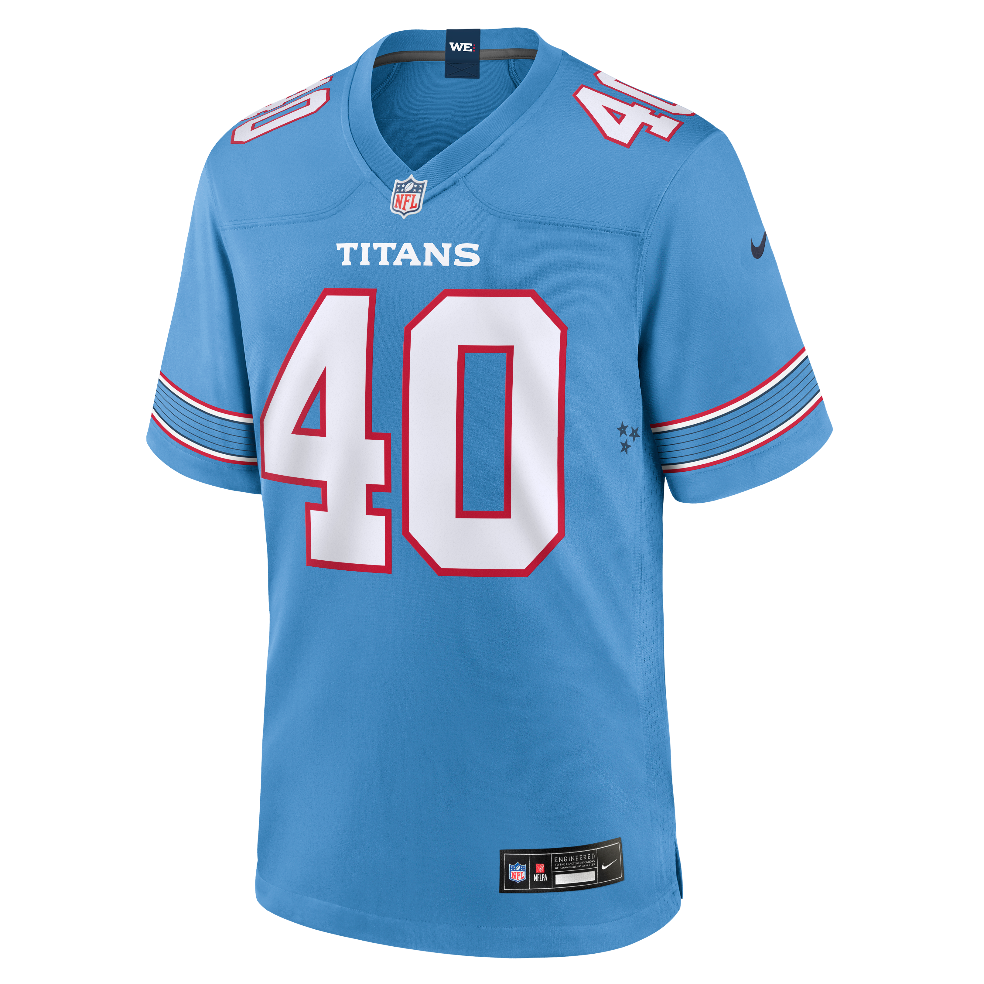 Maillot de match Nike Owen Pappoe bleu clair des Tennessee Titans pour homme