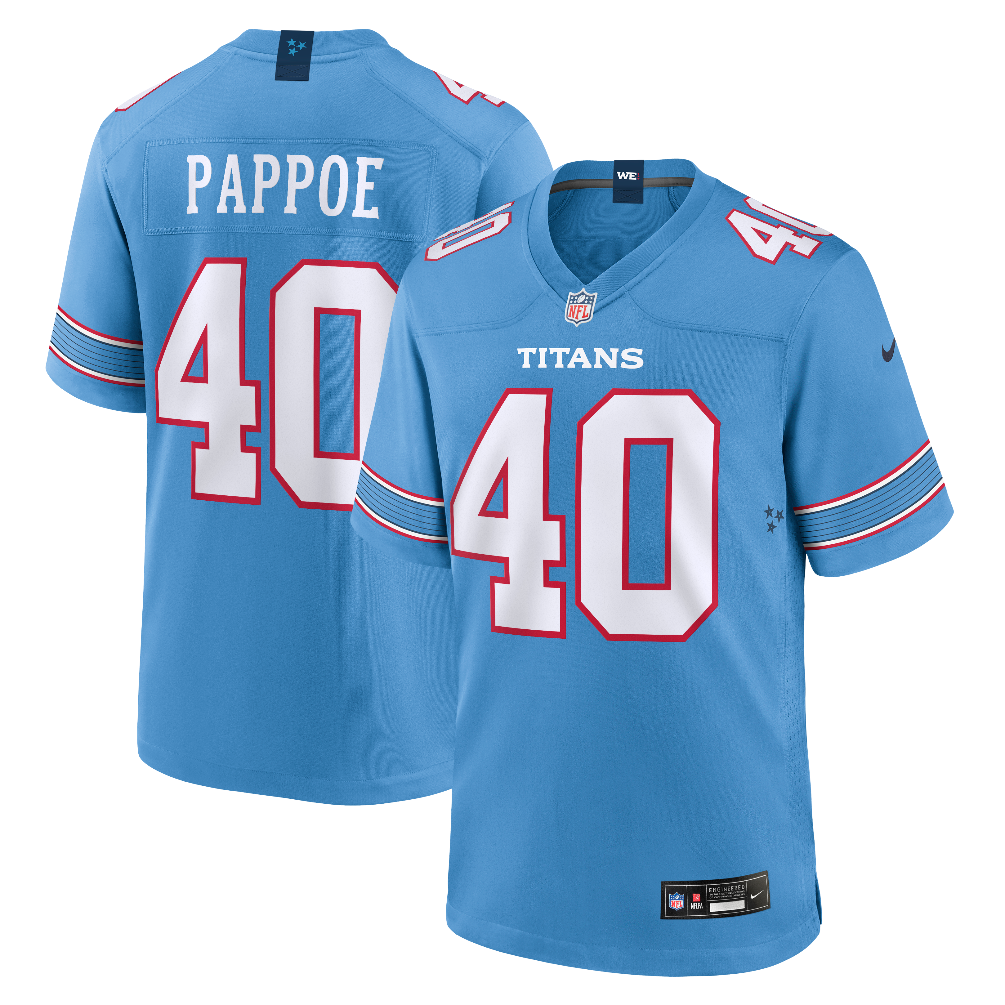 Maillot de match Nike Owen Pappoe bleu clair des Tennessee Titans pour homme