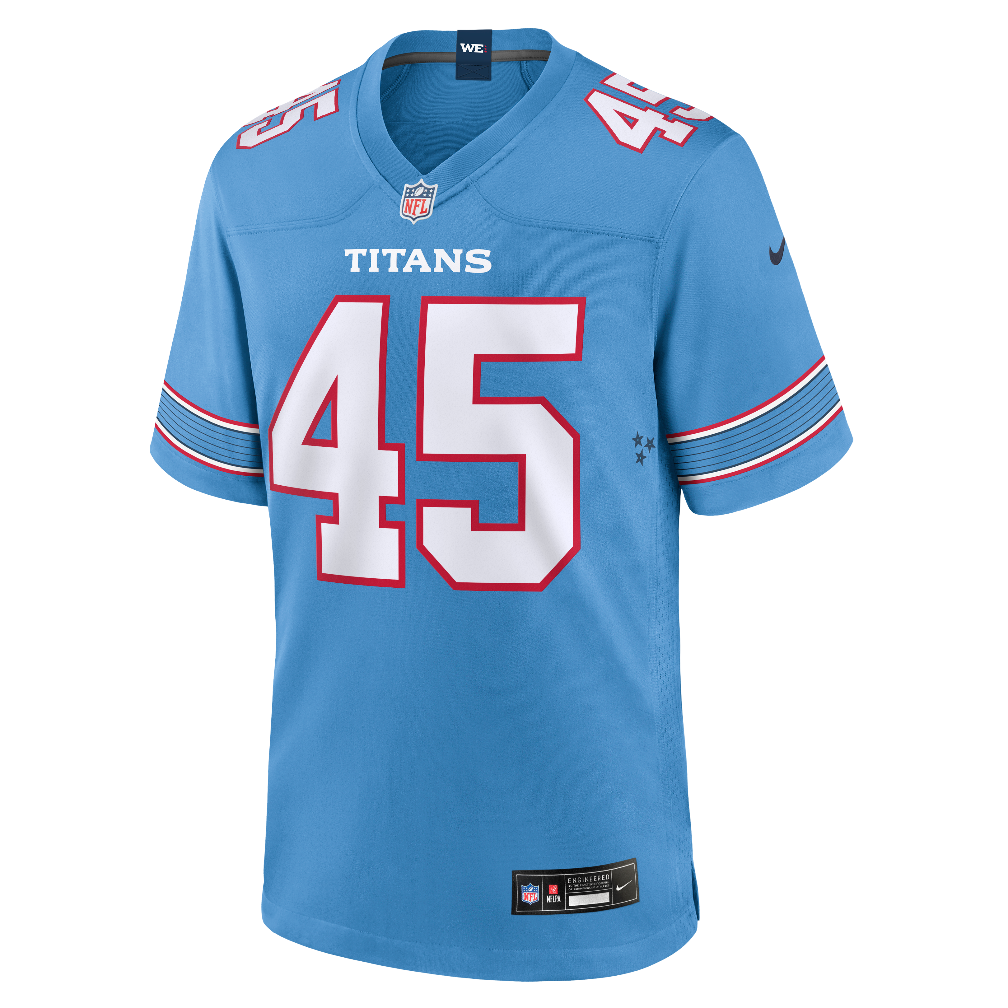 Maillot de match Nike Shemar Bartholomew bleu clair des Tennessee Titans pour homme